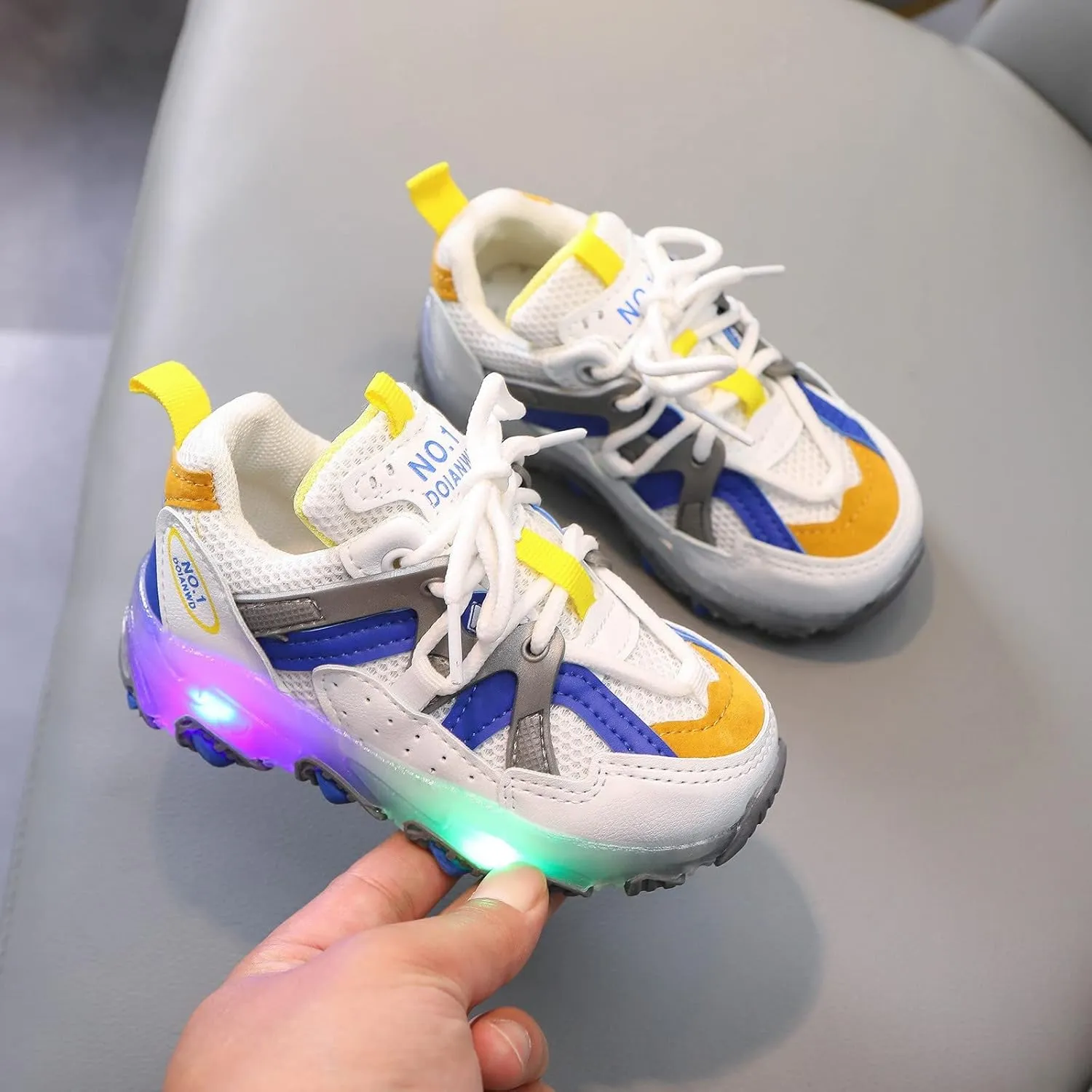 Toddler Girl Light Up Sneakers with Laces Baby Boys Roller Sport Shoes Kids Outdoor Tennis Running Breathable Shoes