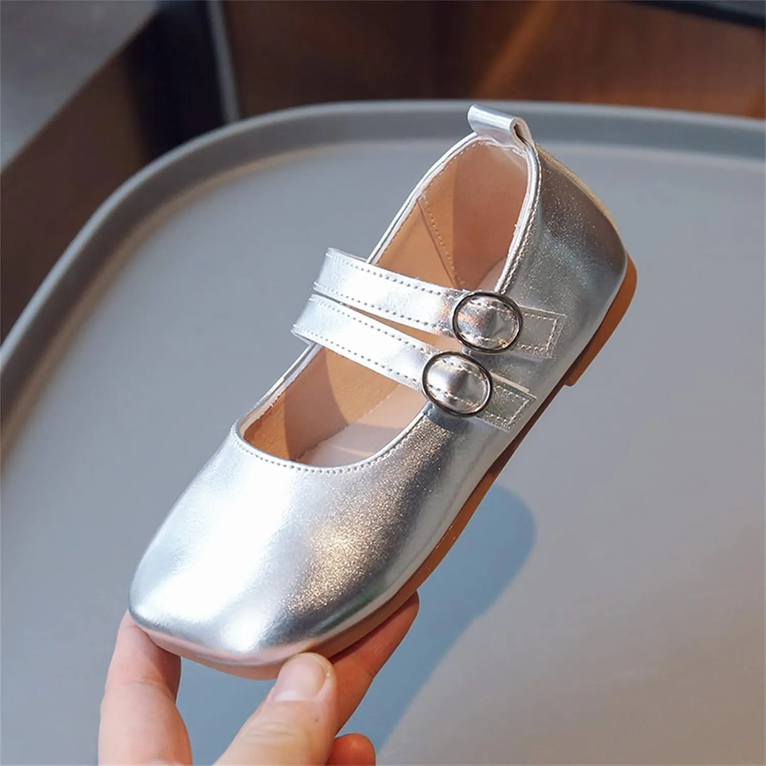 Toddler Girl Mary Jane Dress Shoes PU Leather T-Strap Slip On Ballerina Flats for Wedding Party School