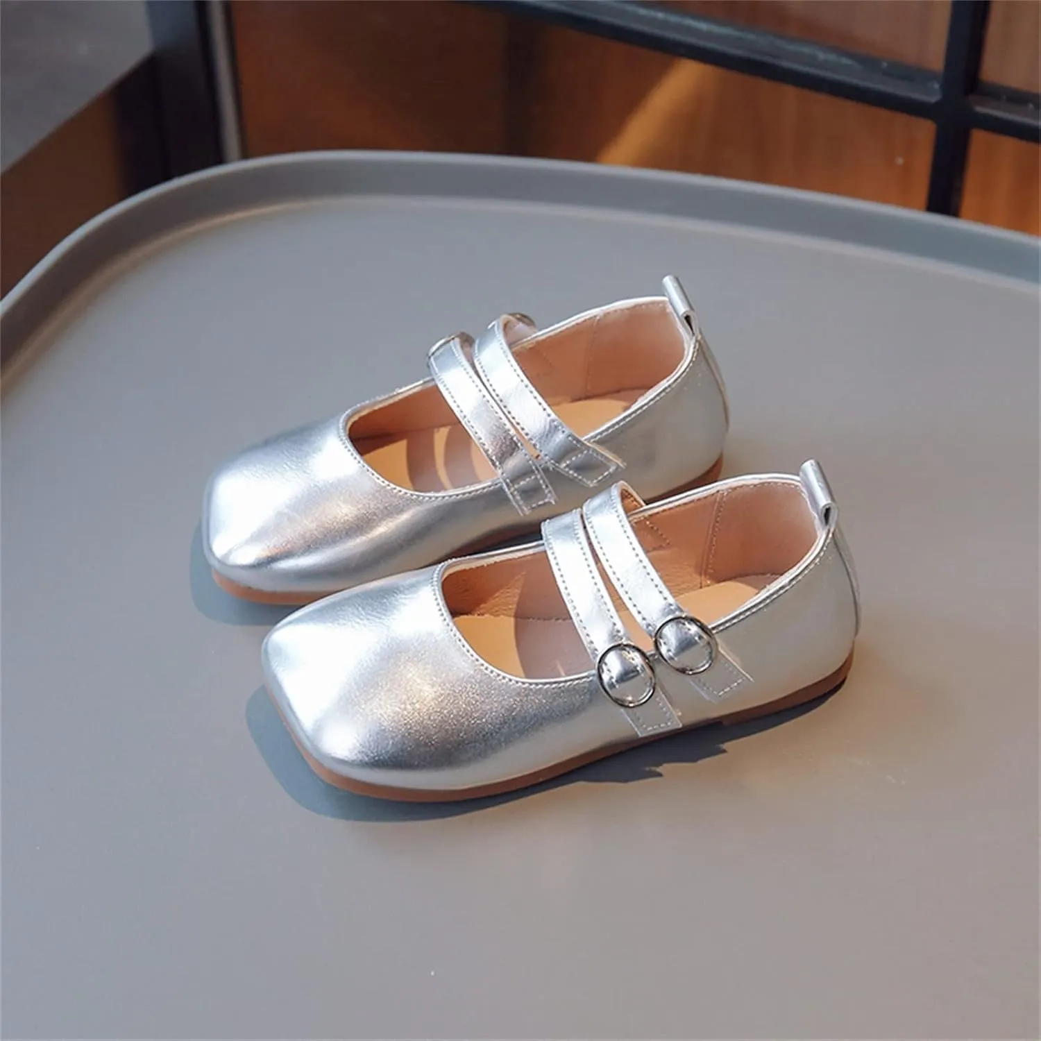 Toddler Girl Mary Jane Dress Shoes PU Leather T-Strap Slip On Ballerina Flats for Wedding Party School
