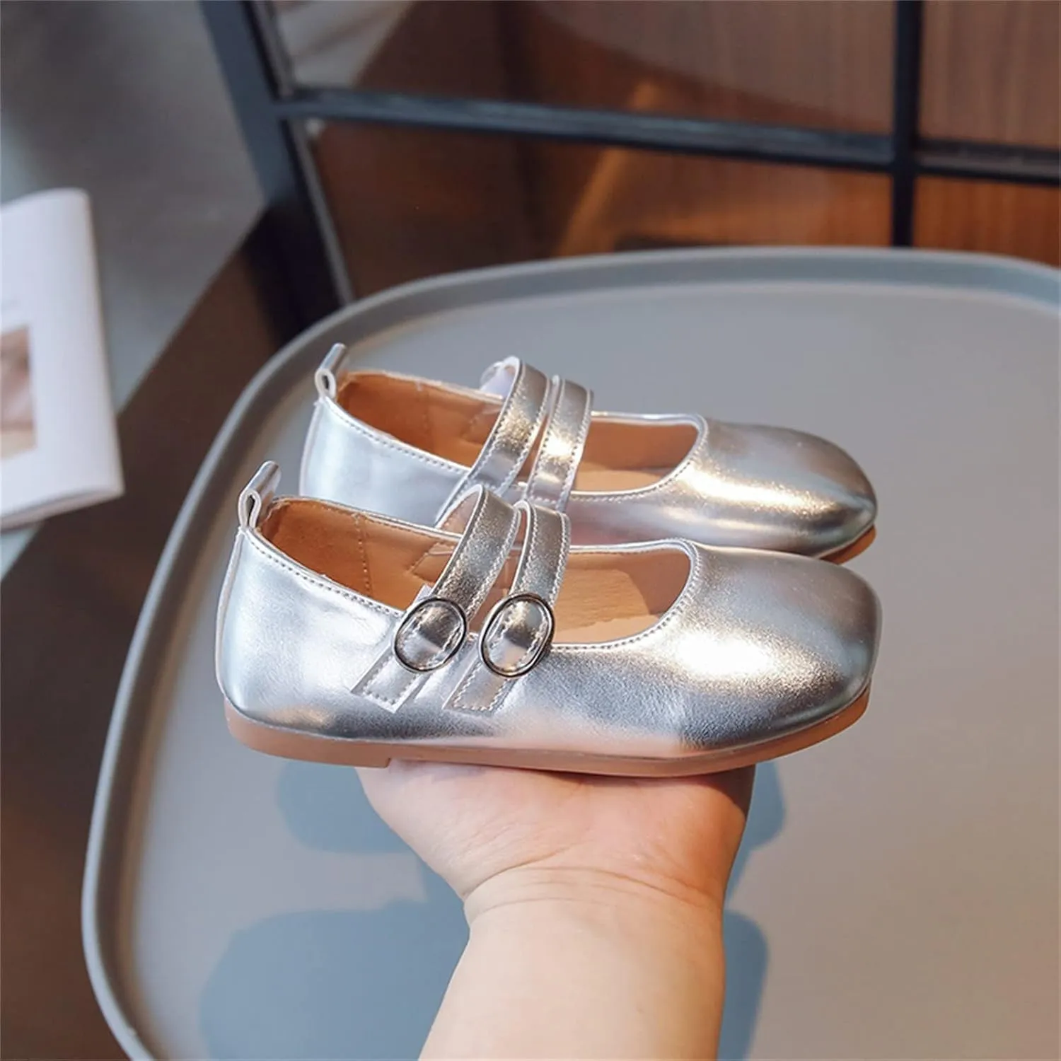 Toddler Girl Mary Jane Dress Shoes PU Leather T-Strap Slip On Ballerina Flats for Wedding Party School