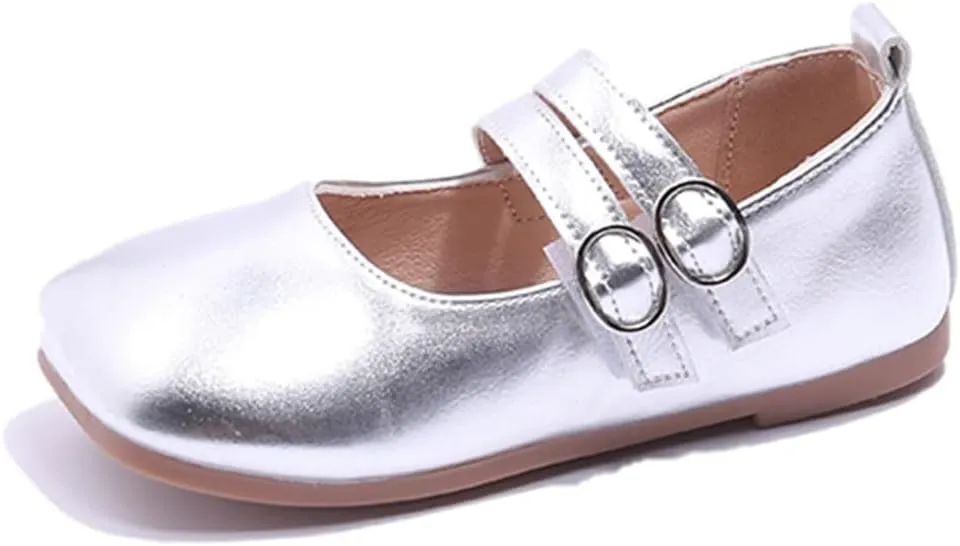 Toddler Girl Mary Jane Dress Shoes PU Leather T-Strap Slip On Ballerina Flats for Wedding Party School