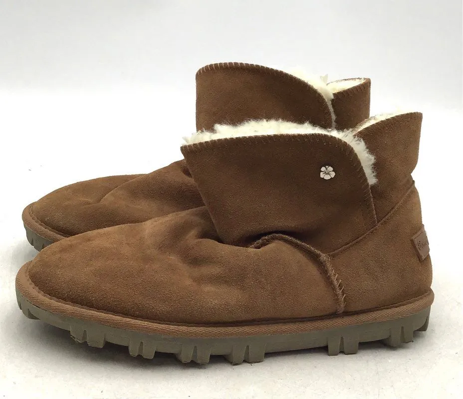 Tommy Bahama Women's Brown Leather Round Toe Snow Boots - Size 8