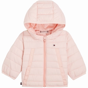 Durable Water Repellent Simple Fit Tommy Hilfiger Baby Monotype Tape Puffer Jacket Pink Crystal