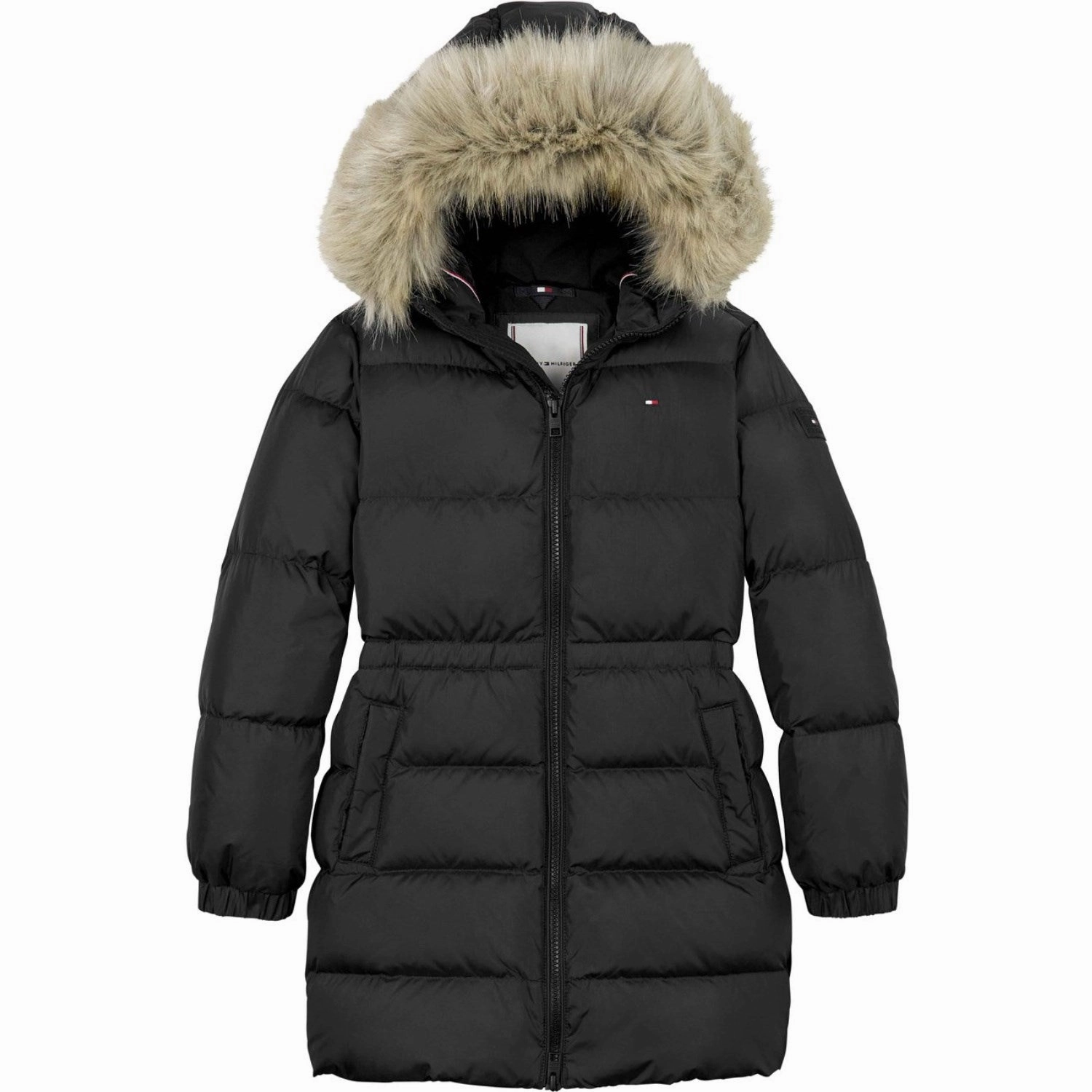 Tommy Hilfiger Black Long Waisted Down Jacket Moisture Wicking Finish ElasticWaistband