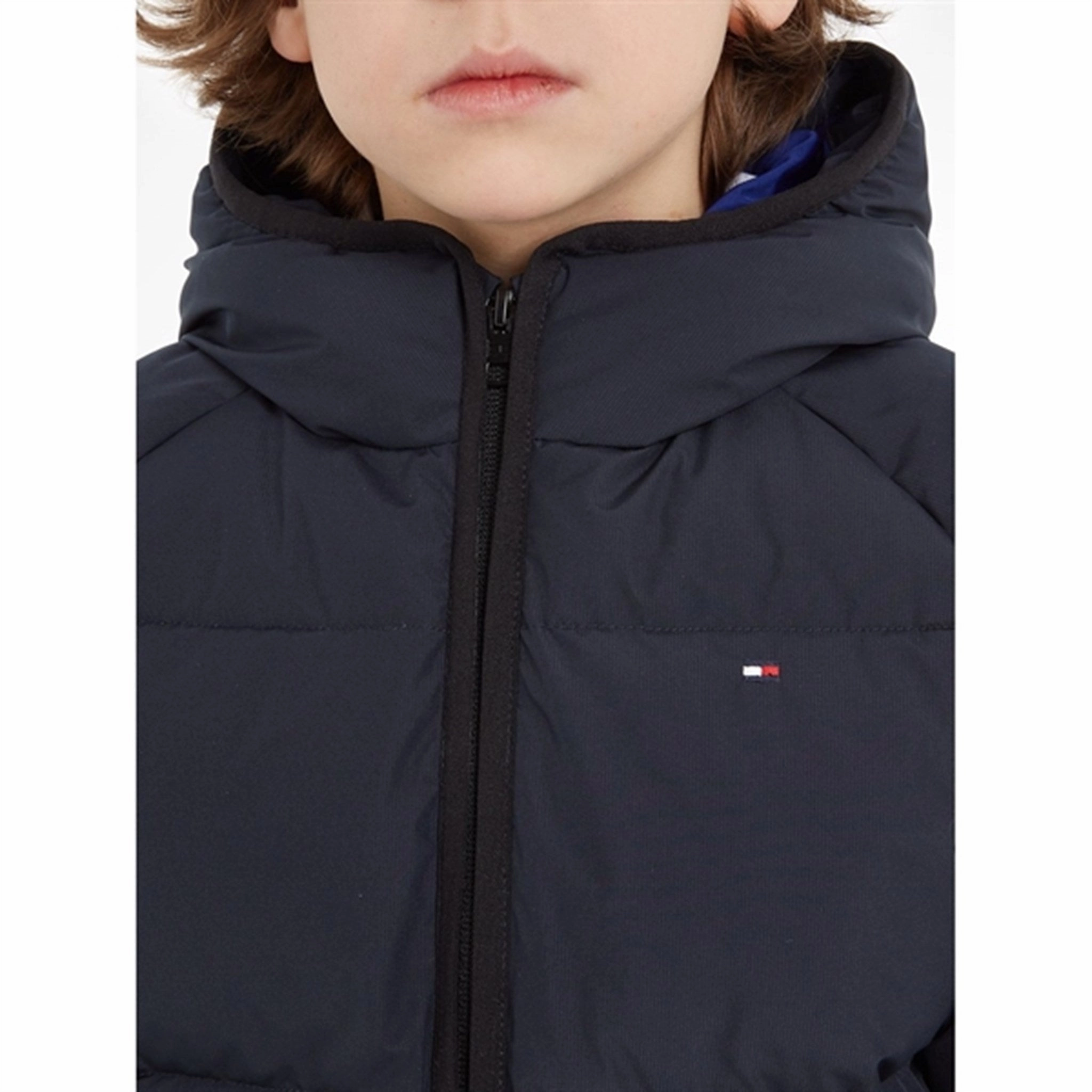 Tommy Hilfiger Logo Quilted Jacket Desert Sky Snap Closures