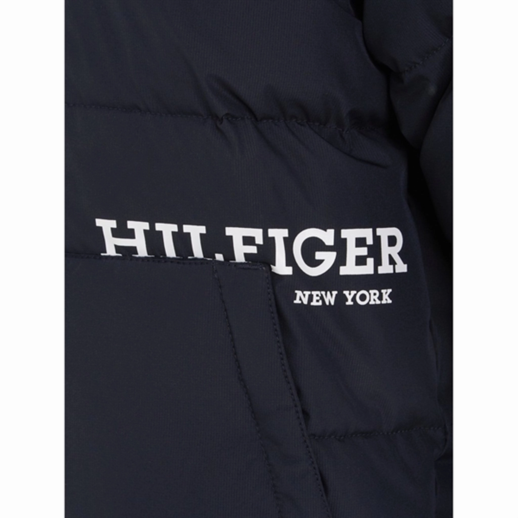 Tommy Hilfiger Logo Quilted Jacket Desert Sky Waist String NonRestrictive Movement Design