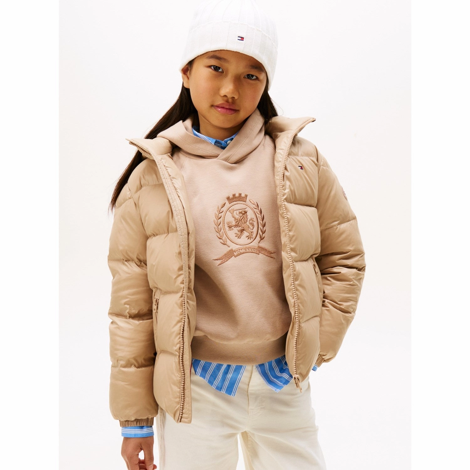 Taped Seams Secure Chest Pocket Tommy Hilfiger Malted Milk Essential Down Jacket