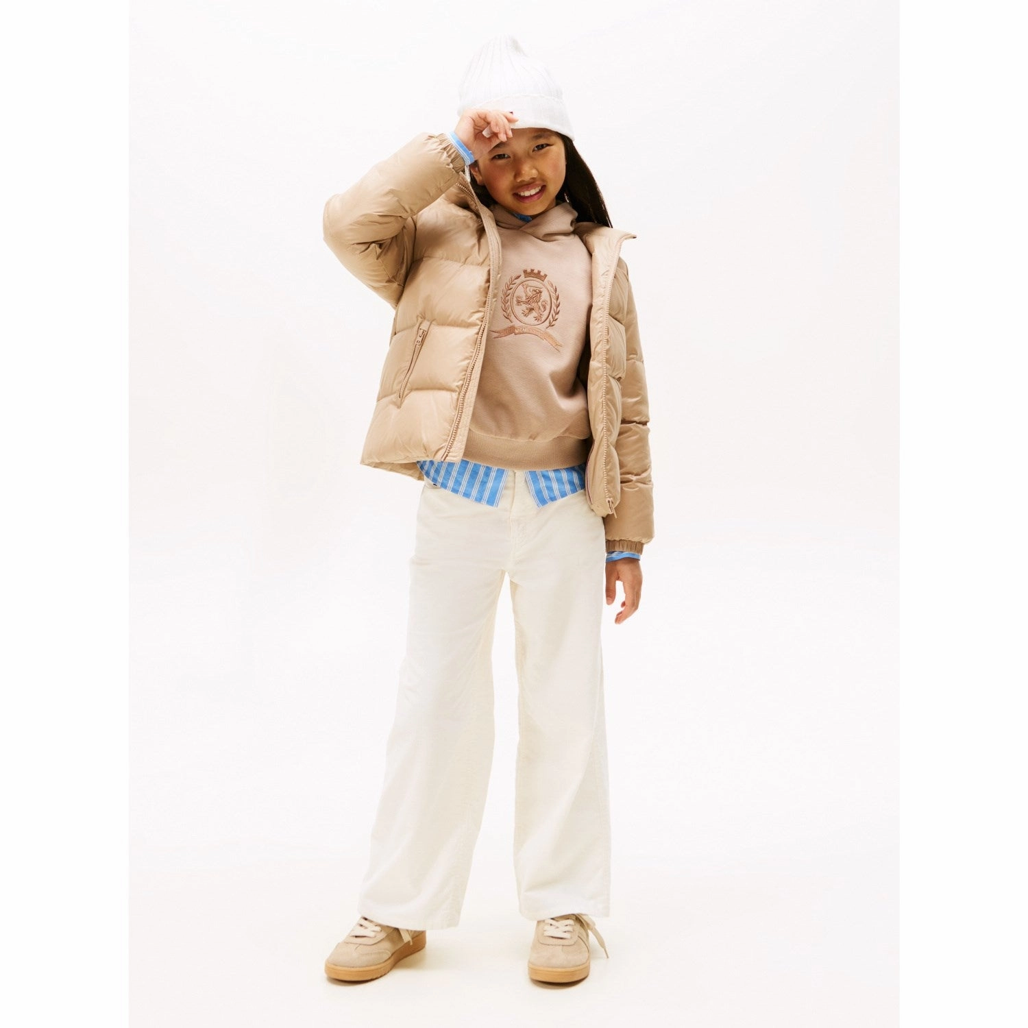 Stretchable Waistband Tommy Hilfiger Malted Milk Essential Down Jacket