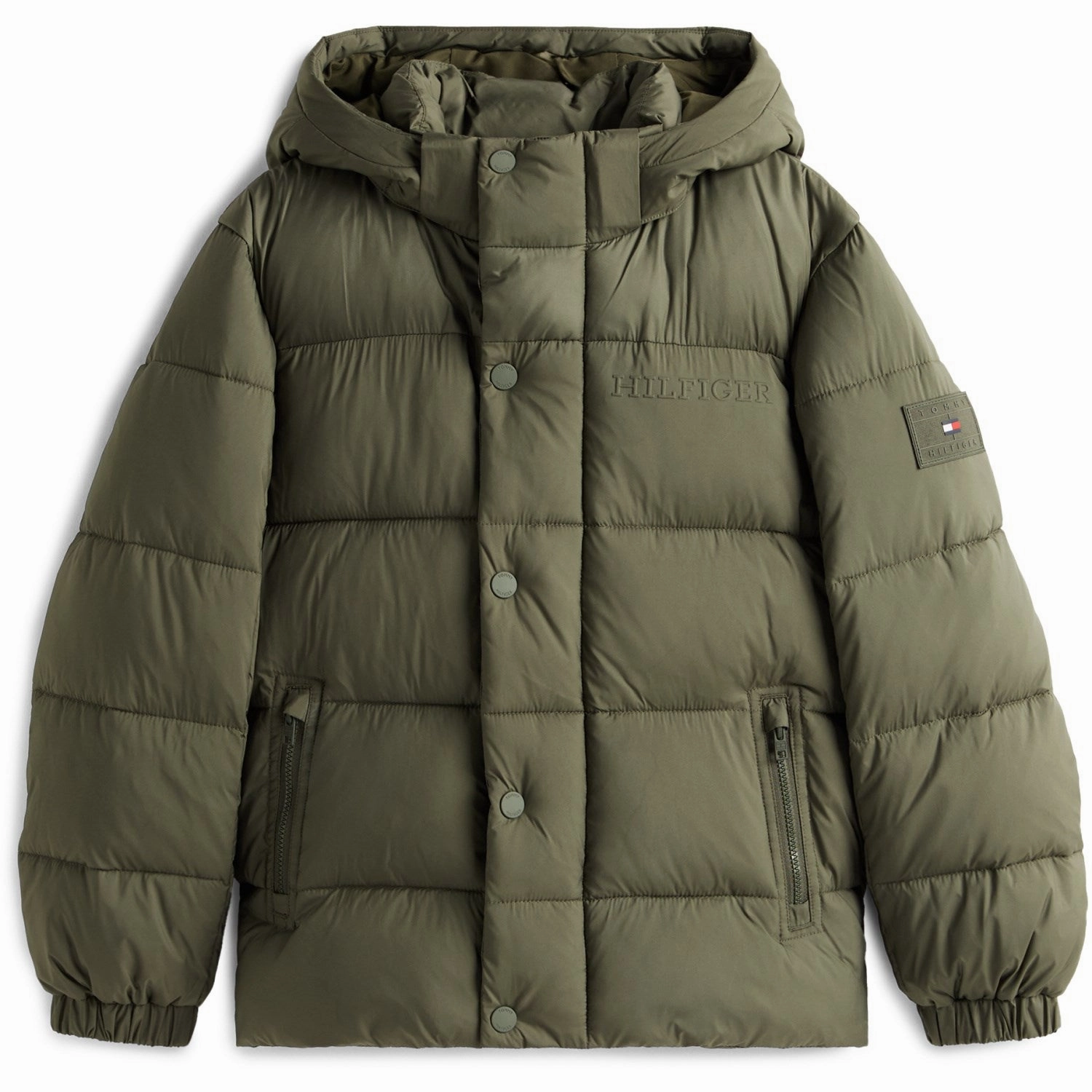 Tommy Hilfiger Pewter Green Matt And Shine Embossed Jacket All Purpose Outerwear Light Reflective Zippers