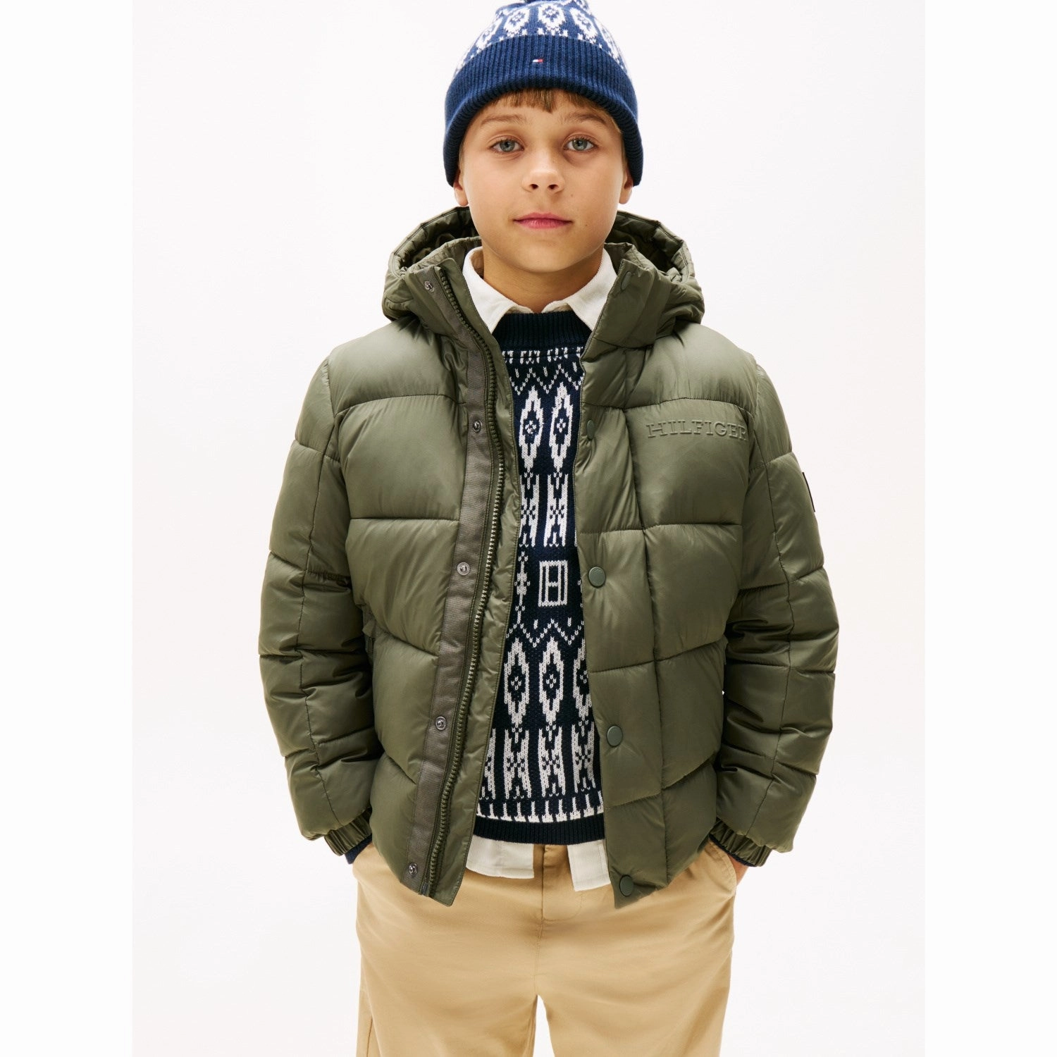 Tommy Hilfiger Pewter Green Matt And Shine Embossed Jacket Stain Resistant Soft Shell