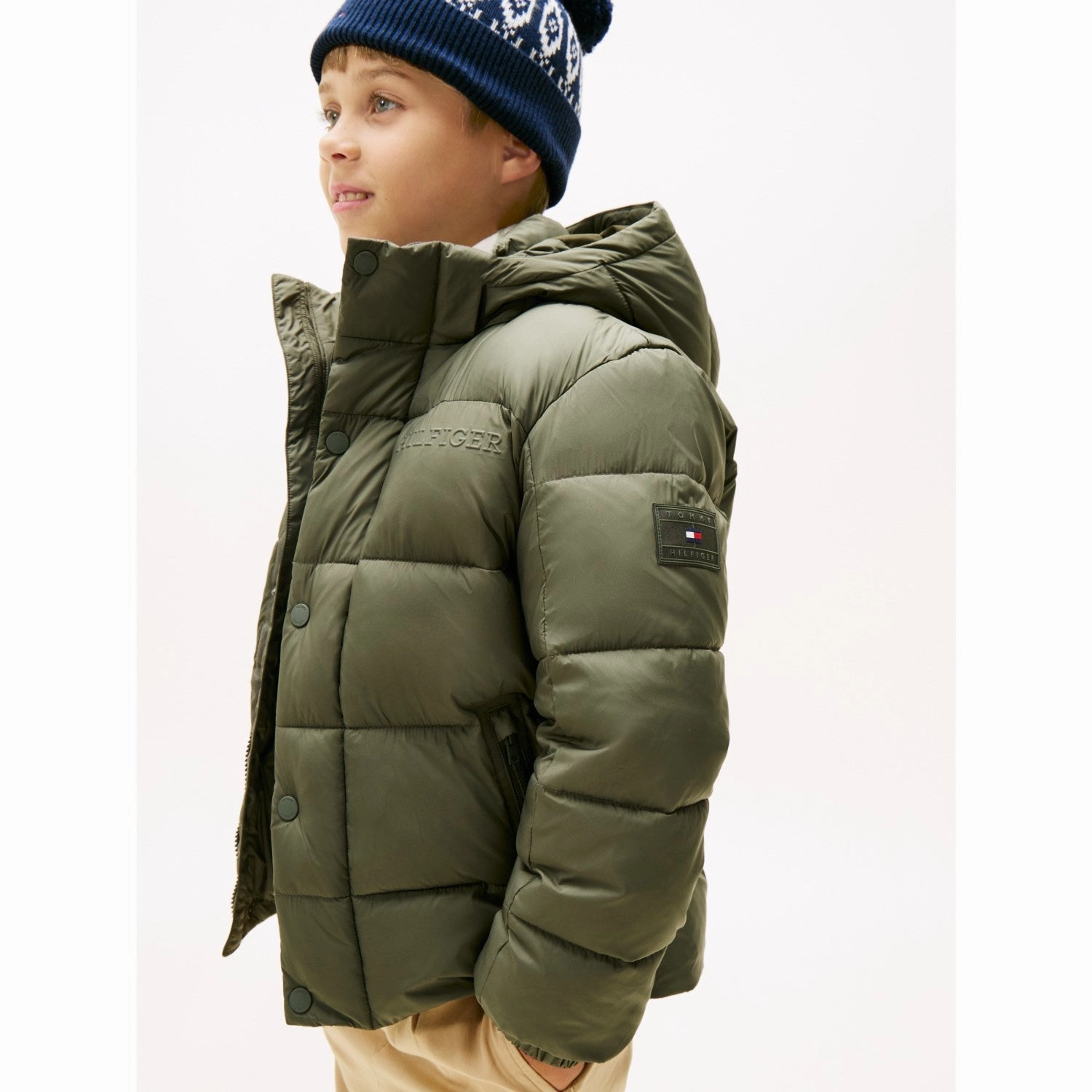 Magnetic Closures Smooth Finish Tommy Hilfiger Pewter Green Matt And Shine Embossed Jacket