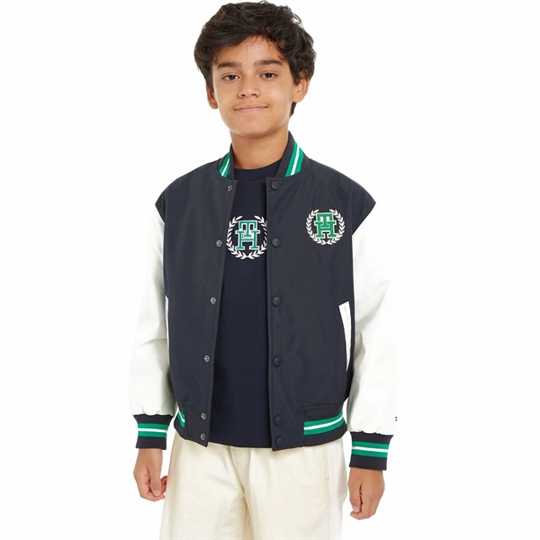 Layered Insulation Stand Collar Tommy Hilfiger Varsity Jacket Desert Sky