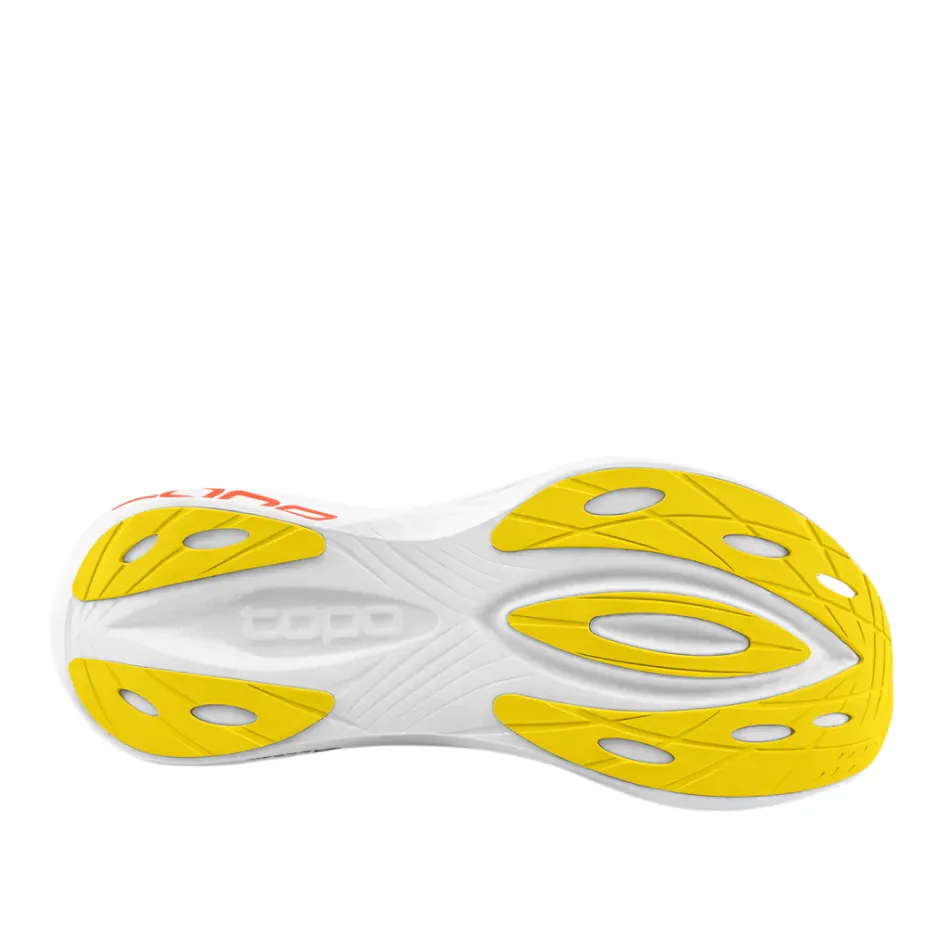 Topo Men's Specter 2 Running Shoes in White/Sunset SS25 running with ankle braces