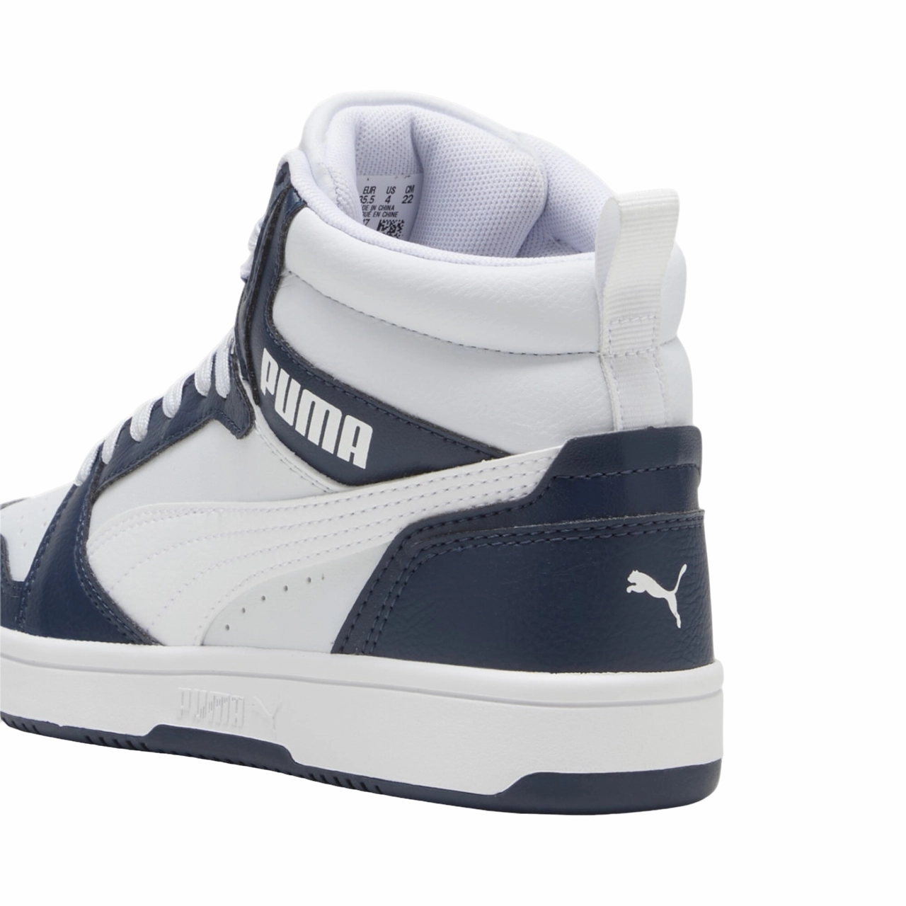 Shock - absorbing midsole Puma scarpa sneakers alta da ragazzi Rebound V6 393831-17 blu-bianco