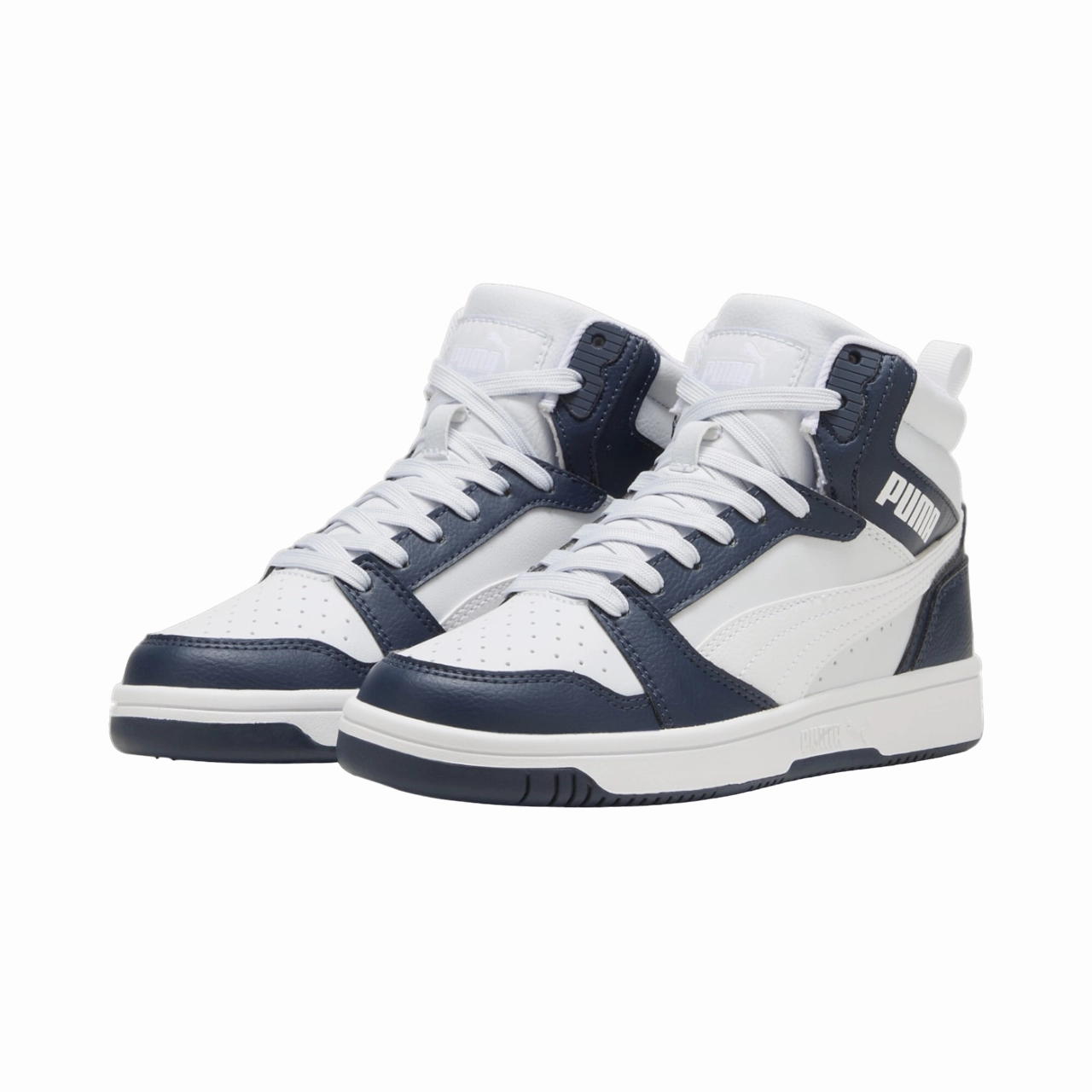 running in an iconic bridge area shoes Puma scarpa sneakers alta da ragazzi Rebound V6 393831-17 blu-bianco