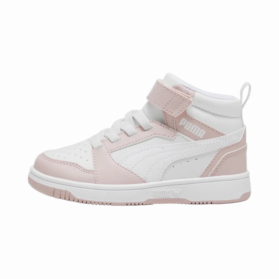 suede running wear Puma scarpa da ginnastica alta da bambino Rebound V6 Mid 396542-20 malva-bianco