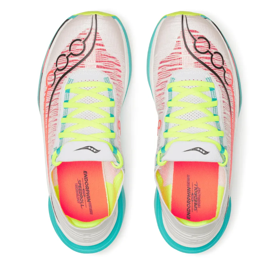 Saucony Unisex Endorphin Elite 2 Running Shoes in White/Mutant AW25 Orthopedic Impact Zones Perforated Tongue