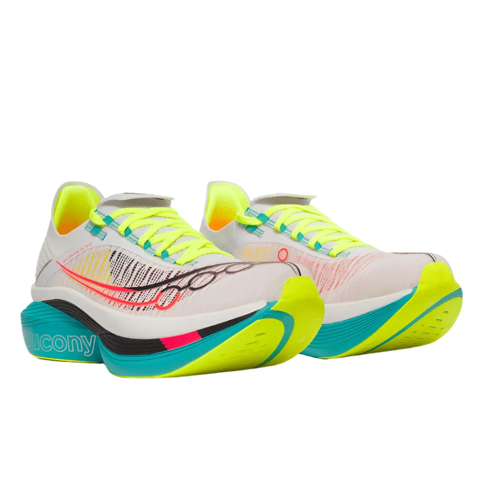 Optimal Flexibility Upgraded arch Saucony Unisex Endorphin Elite 2 Running Shoes in White/Mutant AW25