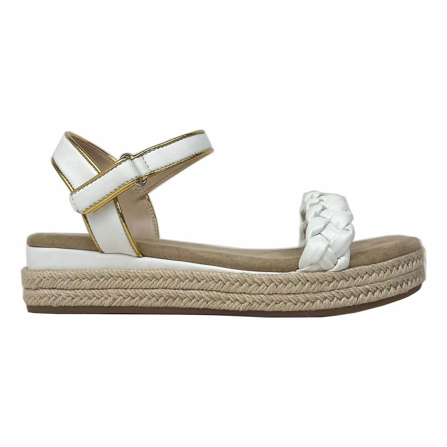 Everyday Ride Street Drive Miss April Wedge Sandal in White & Gold - Kids