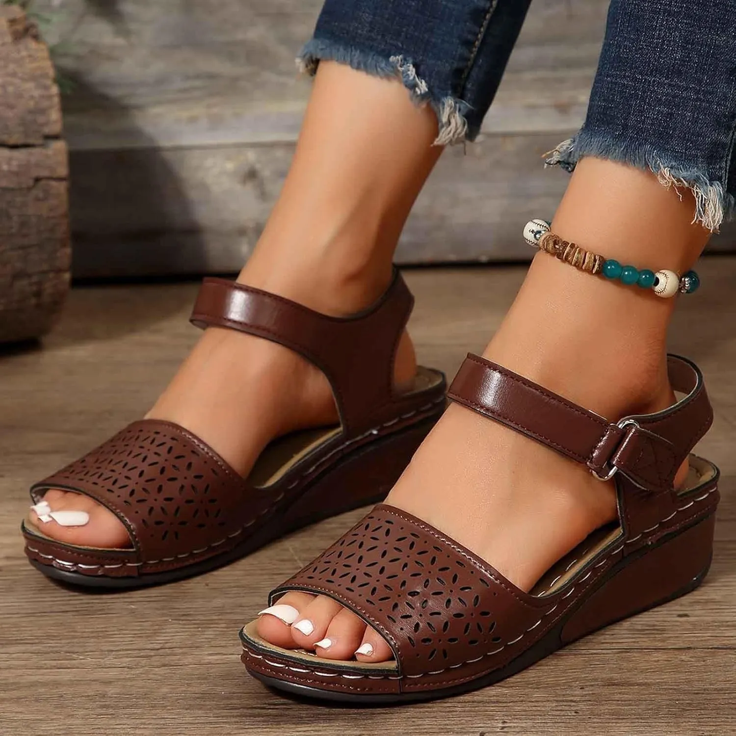 Trendy Women's Summer Sandals Open Toe Hollow Out Wedge Heel Comfortable Casual Footwear For Daily Wear And Vacation