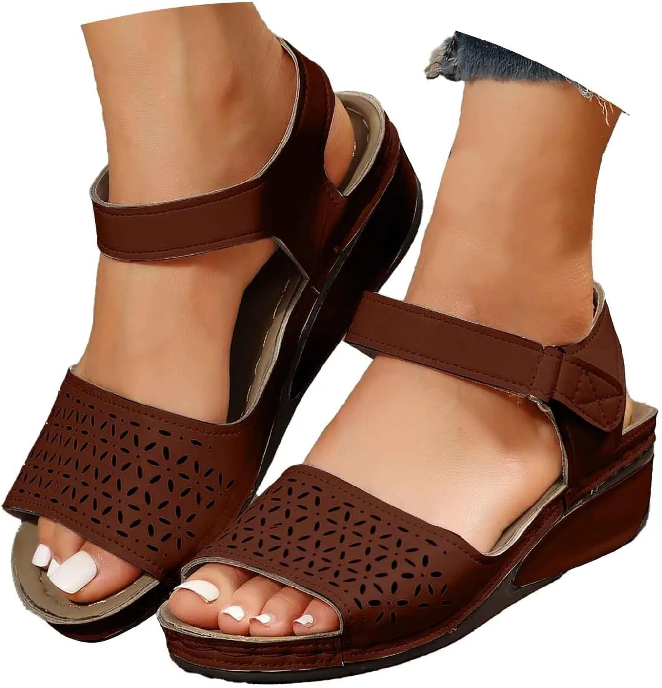 Trendy Women's Summer Sandals Open Toe Hollow Out Wedge Heel Comfortable Casual Footwear For Daily Wear And Vacation