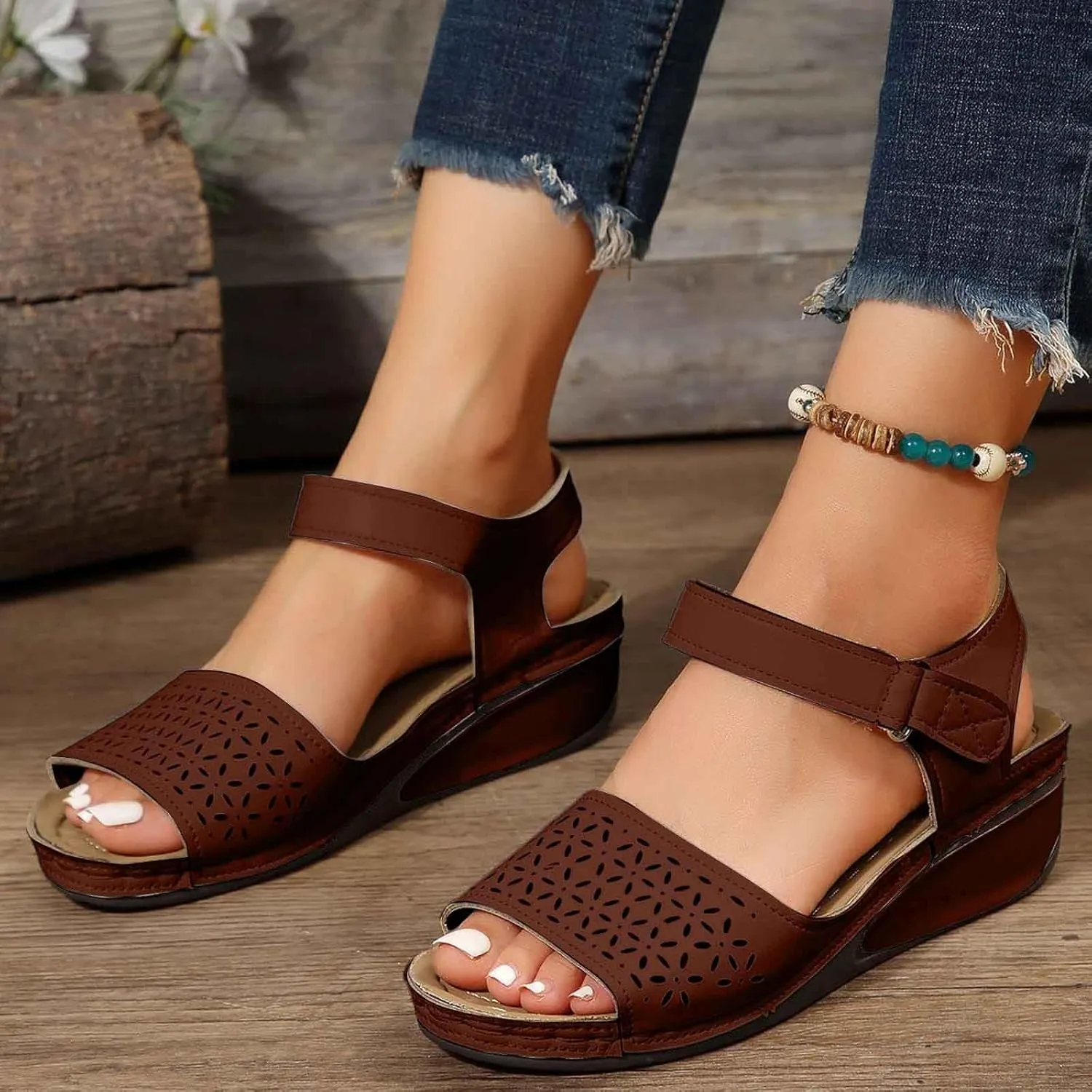 Trendy Women's Summer Sandals Open Toe Hollow Out Wedge Heel Comfortable Casual Footwear For Daily Wear And Vacation