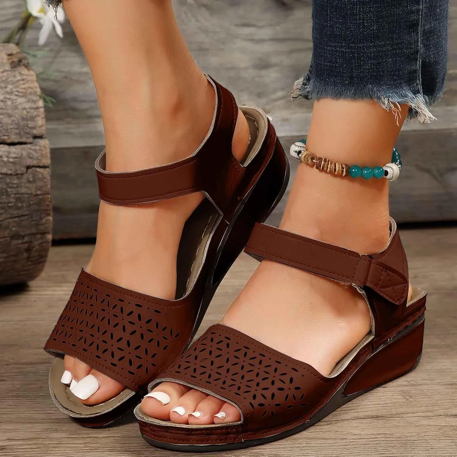 Trendy Women's Summer Sandals Open Toe Hollow Out Wedge Heel Comfortable Casual Footwear For Daily Wear And Vacation