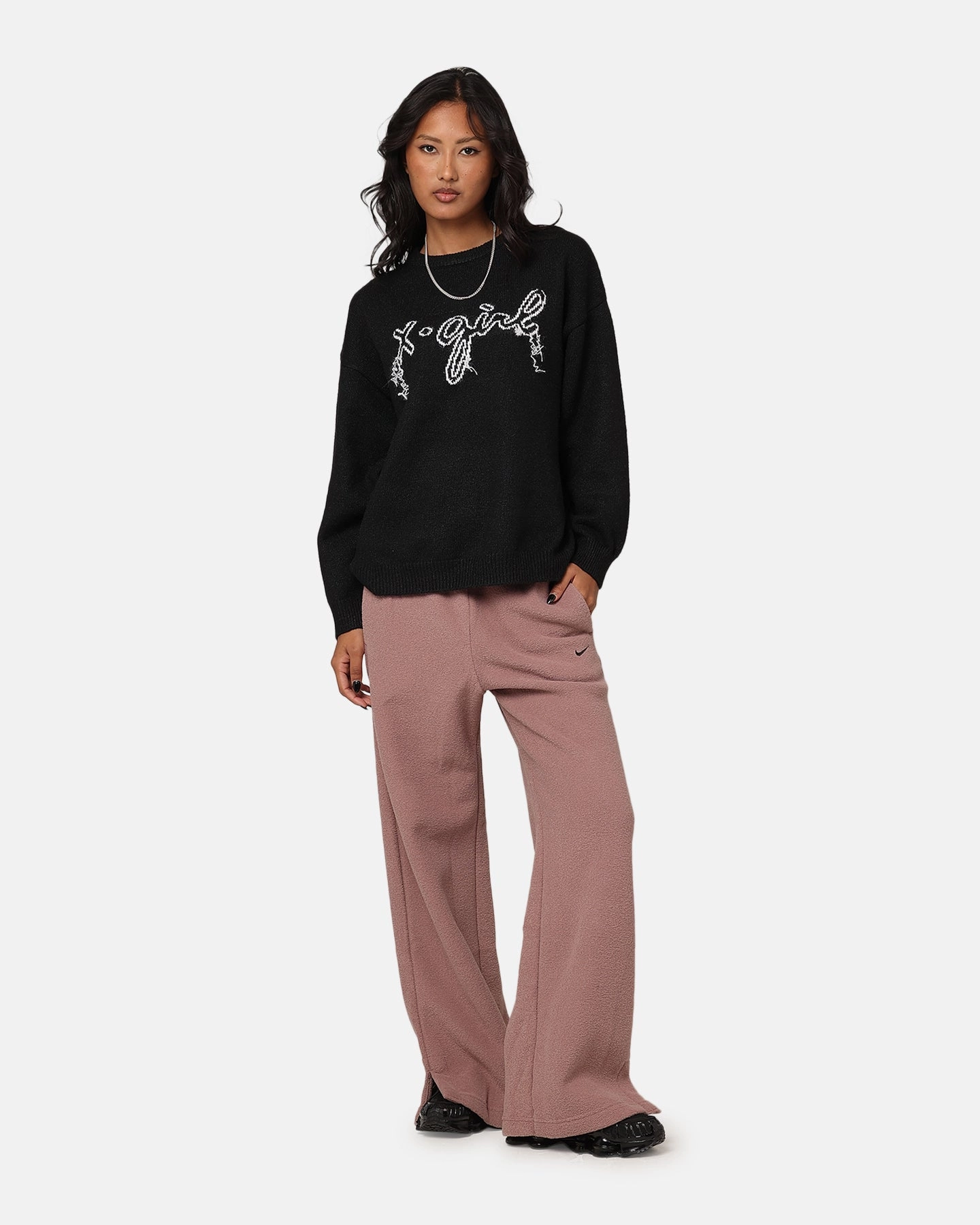 Nike Women's Sportswear Pheonix Plush High Waisted Wide Leg Cody Fleece Pants Smokey Mauve/Black Layer Ready