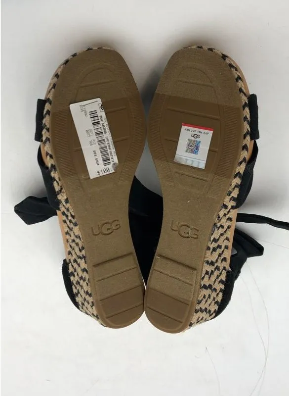 UGG Women's Yarrow 1119992 Black Wedge Heel Espadrille Sandals - Size 6.5 M