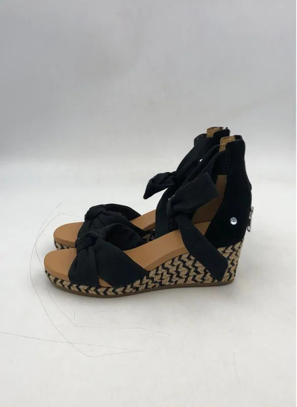 UGG Women's Yarrow 1119992 Black Wedge Heel Espadrille Sandals - Size 6.5 M