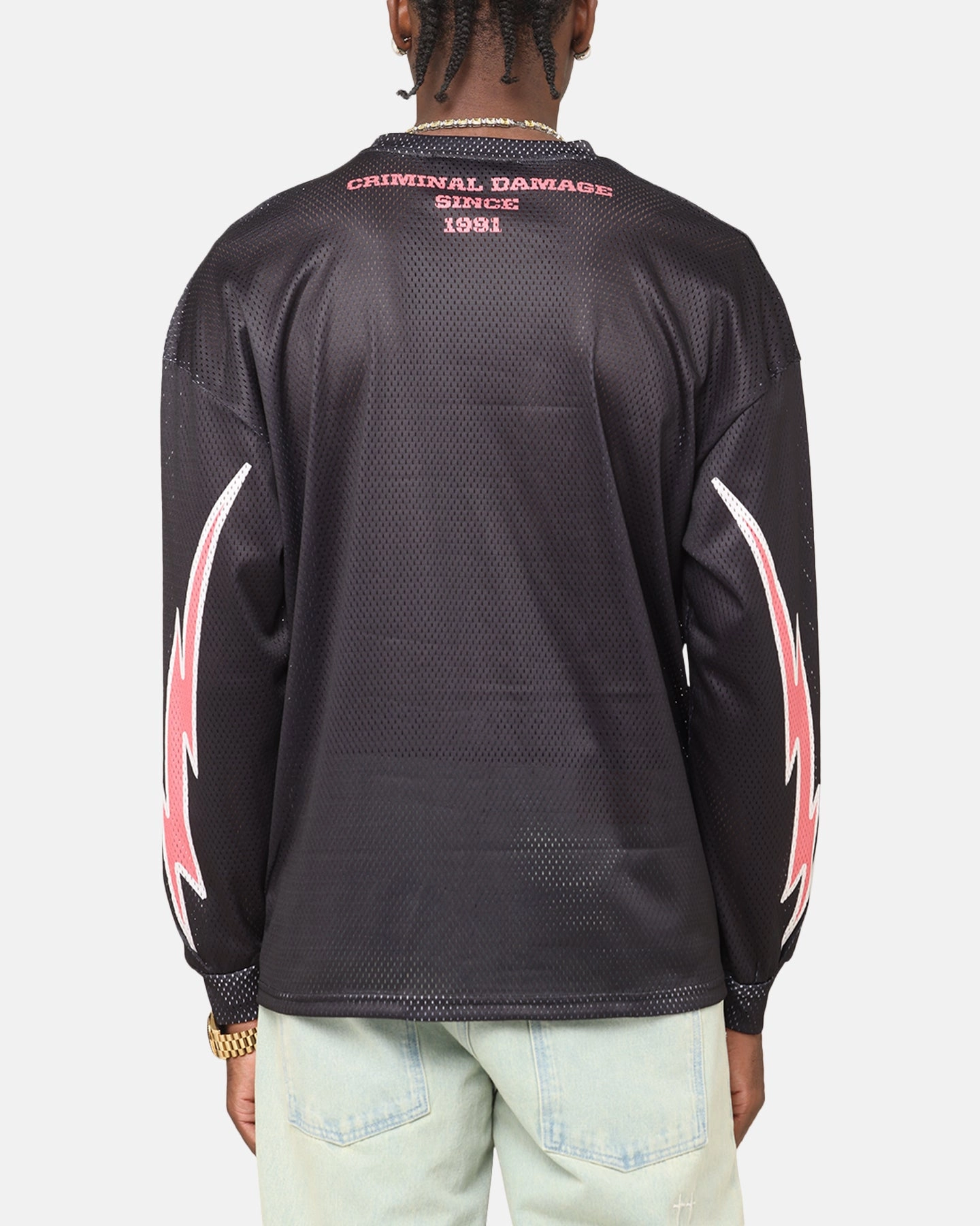 Criminal Damage 91 Mesh Long Sleeve T-Shirt Caviar Unisex Apparel Active Comfort