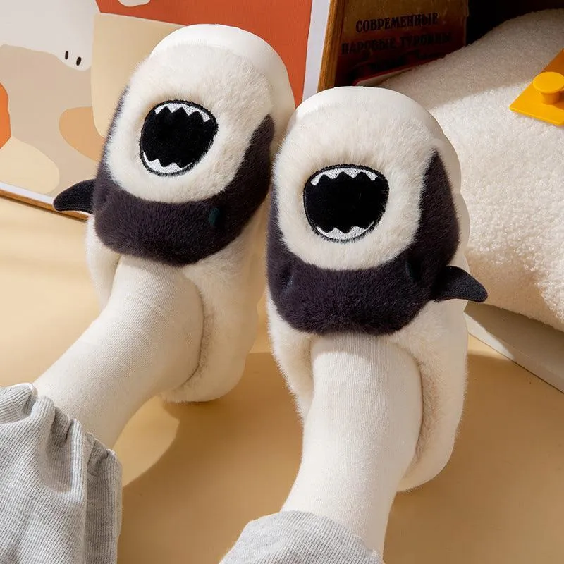 Unisex Shark Plush Slippers – Cozy Cartoon Winter Fuzzy Shoes
