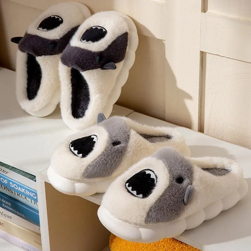 Unisex Shark Plush Slippers – Cozy Cartoon Winter Fuzzy Shoes