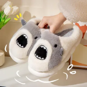 Unisex Shark Plush Slippers – Cozy Cartoon Winter Fuzzy Shoes