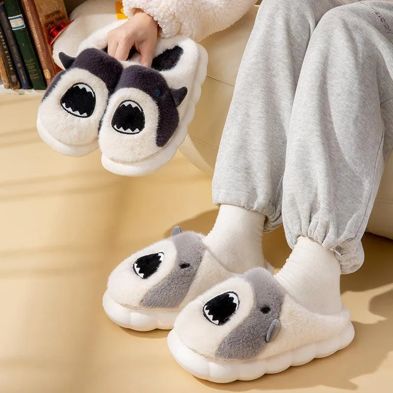 Unisex Shark Plush Slippers – Cozy Cartoon Winter Fuzzy Shoes