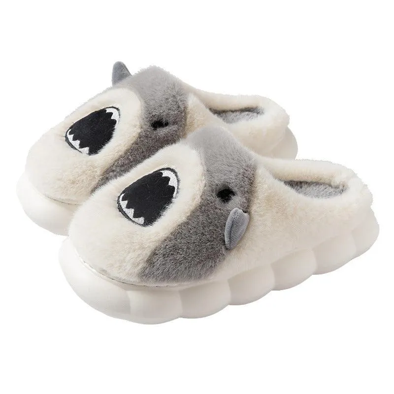 Unisex Shark Plush Slippers – Cozy Cartoon Winter Fuzzy Shoes