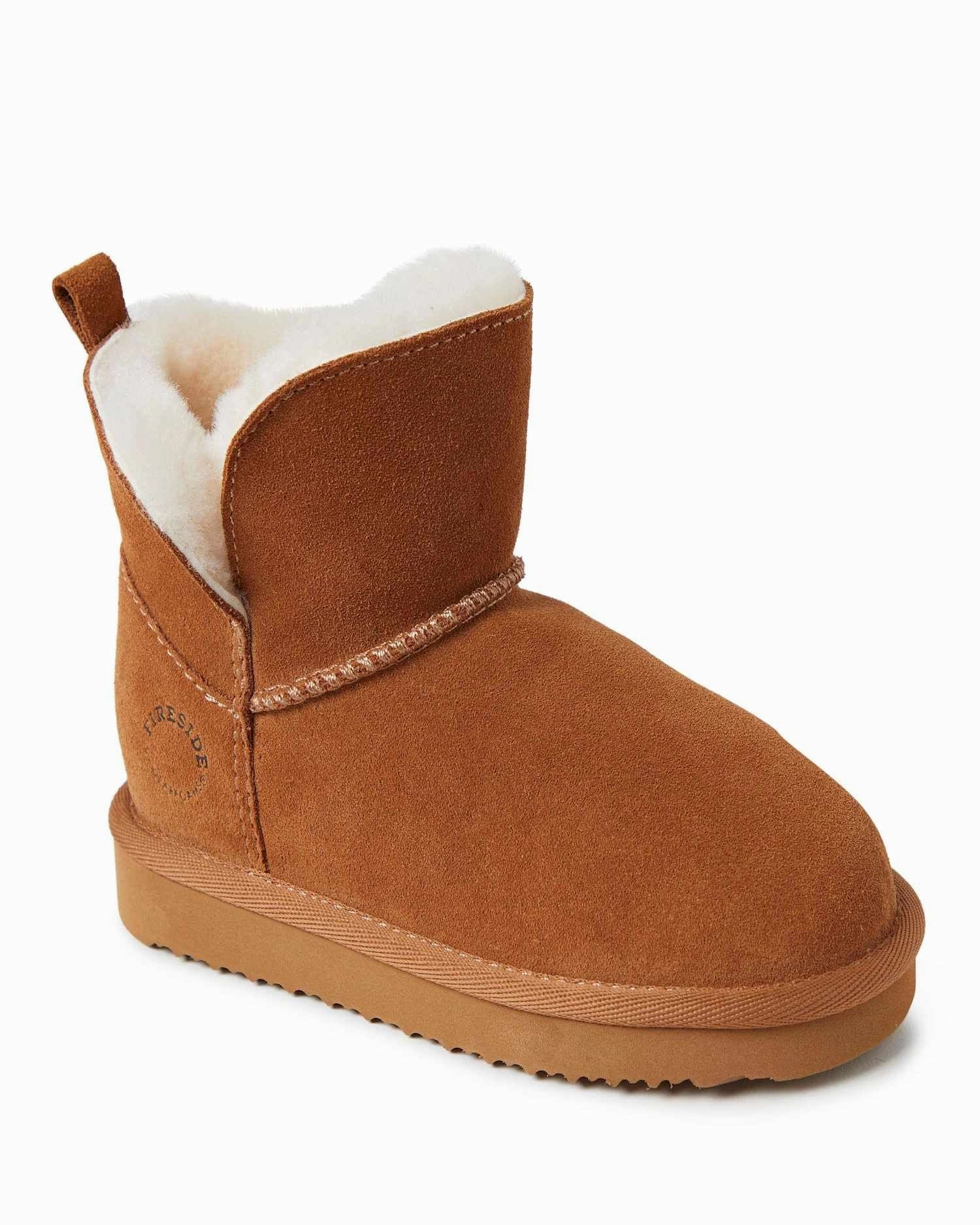 Fireside By Dearfoams Kid's Bunbury Genuine Shearling Boot Anatomical Contour Shape indoor shoes