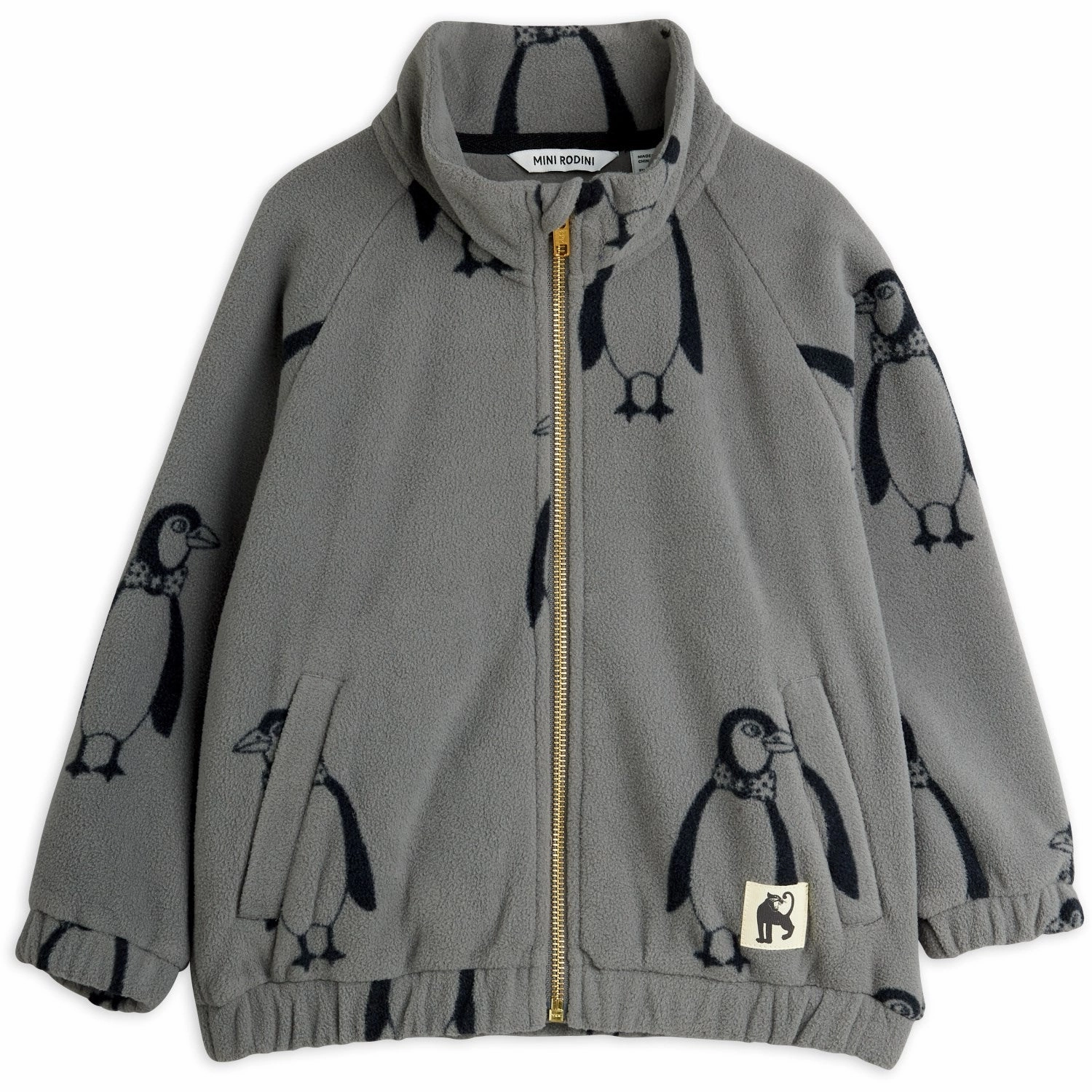 Mini Rodini Grey Penguin AOP Fleece Jacket Basic Layers Everyday Comfort Fit