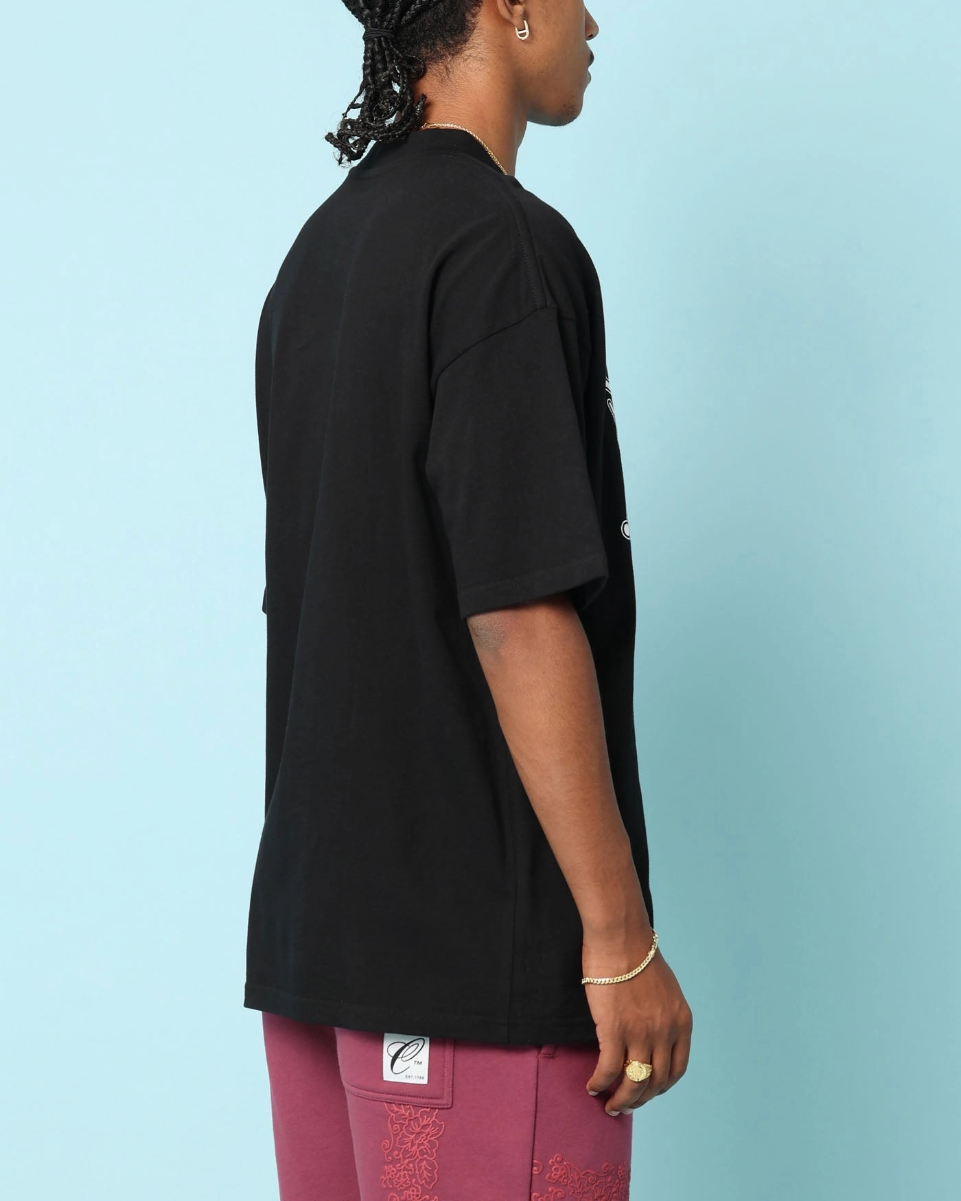 Ribbed Collar Trim Carr?? Dinner Party Oversized T-Shirt Black