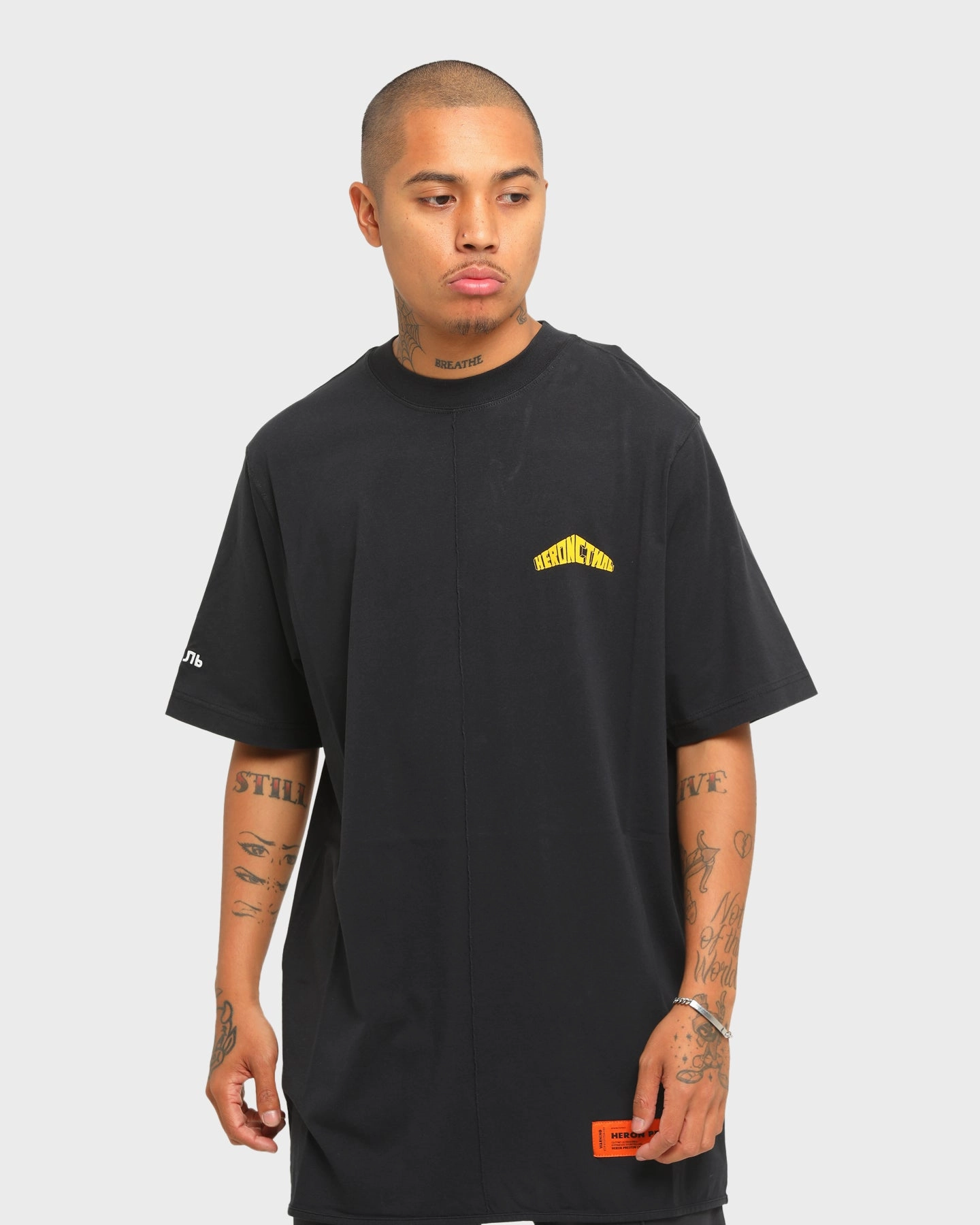 Heron Preston Oversized Style Logo Short Sleeve T-Shirt Black Non Irritating Collar
