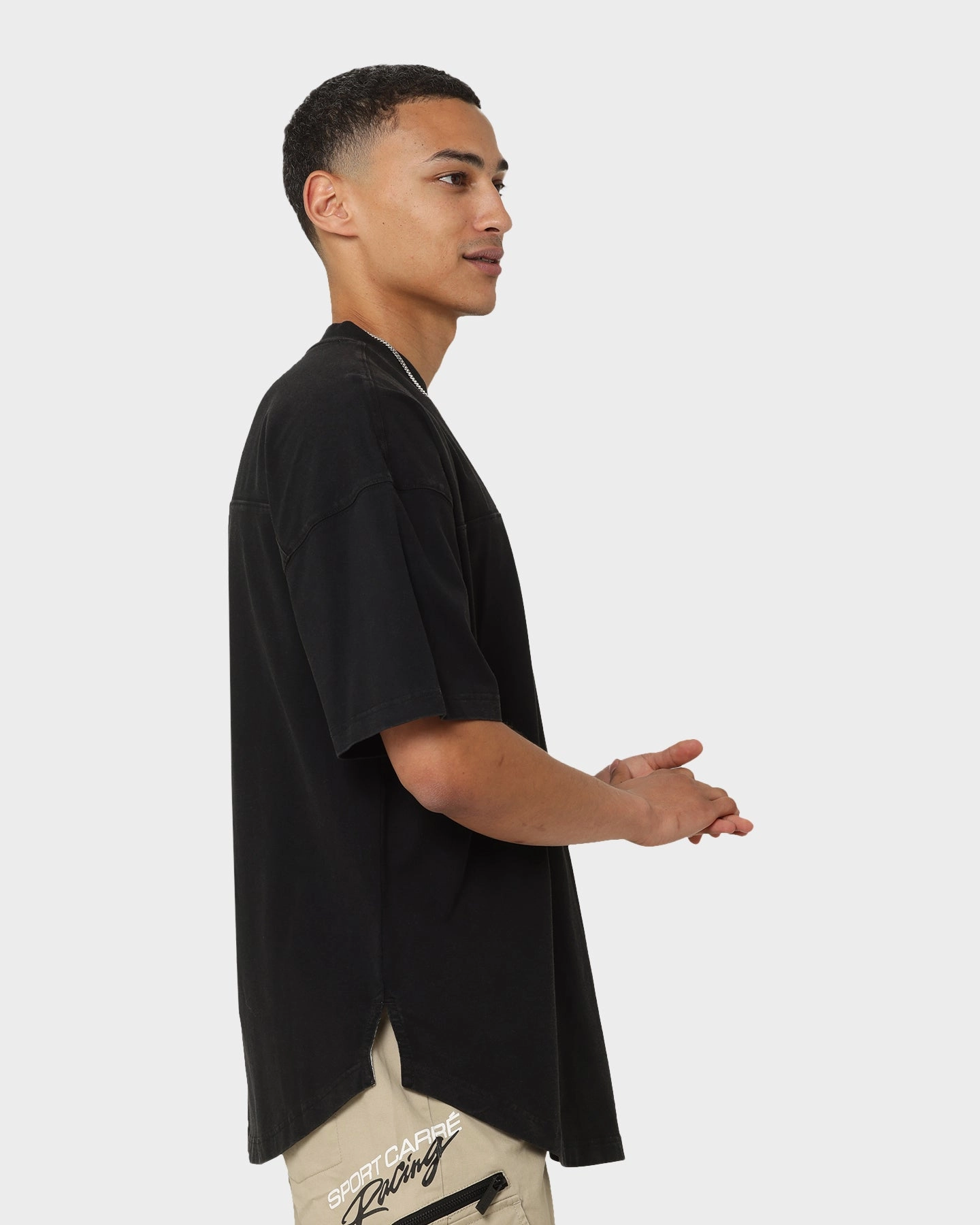 Non Toxic Printing Flexible Neckline Carr?? Grid Iron Oversized T-Shirt Washed Black