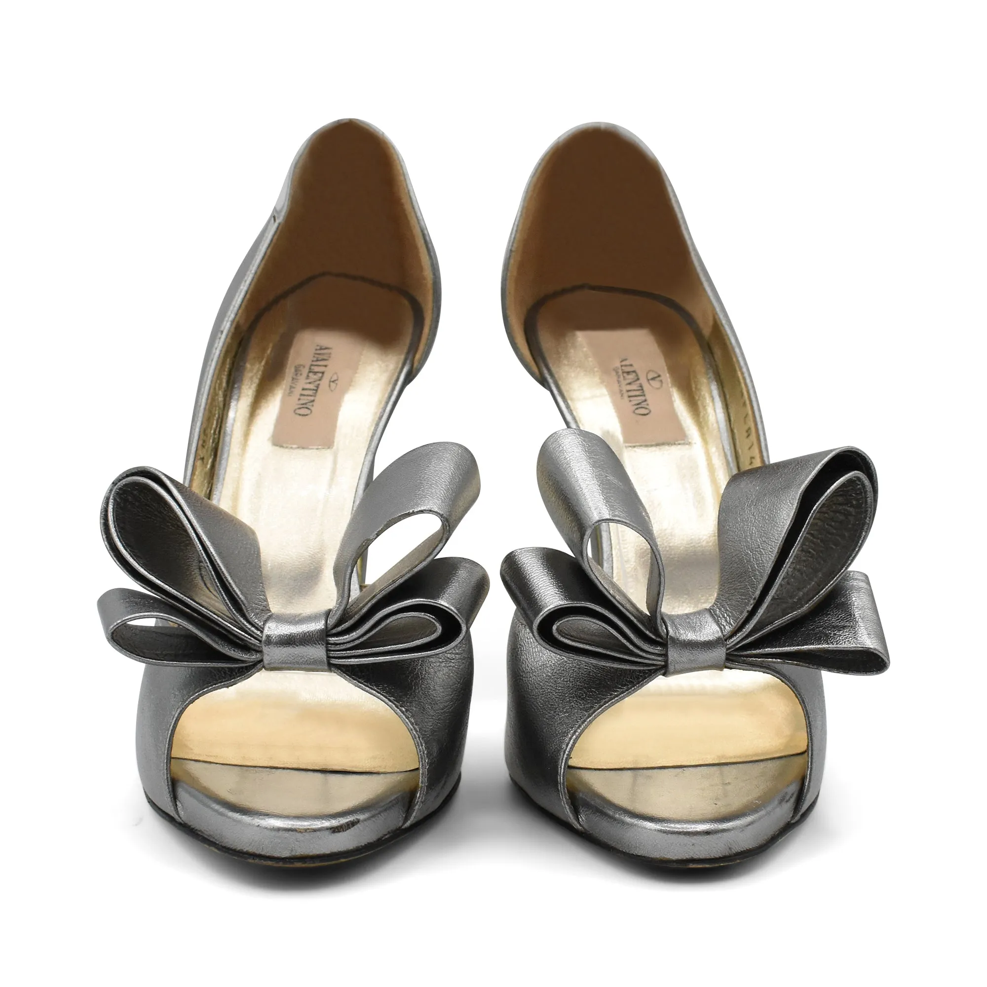 Valentino 'Bow D'Orsay Silver' Heels - Women's 37.5