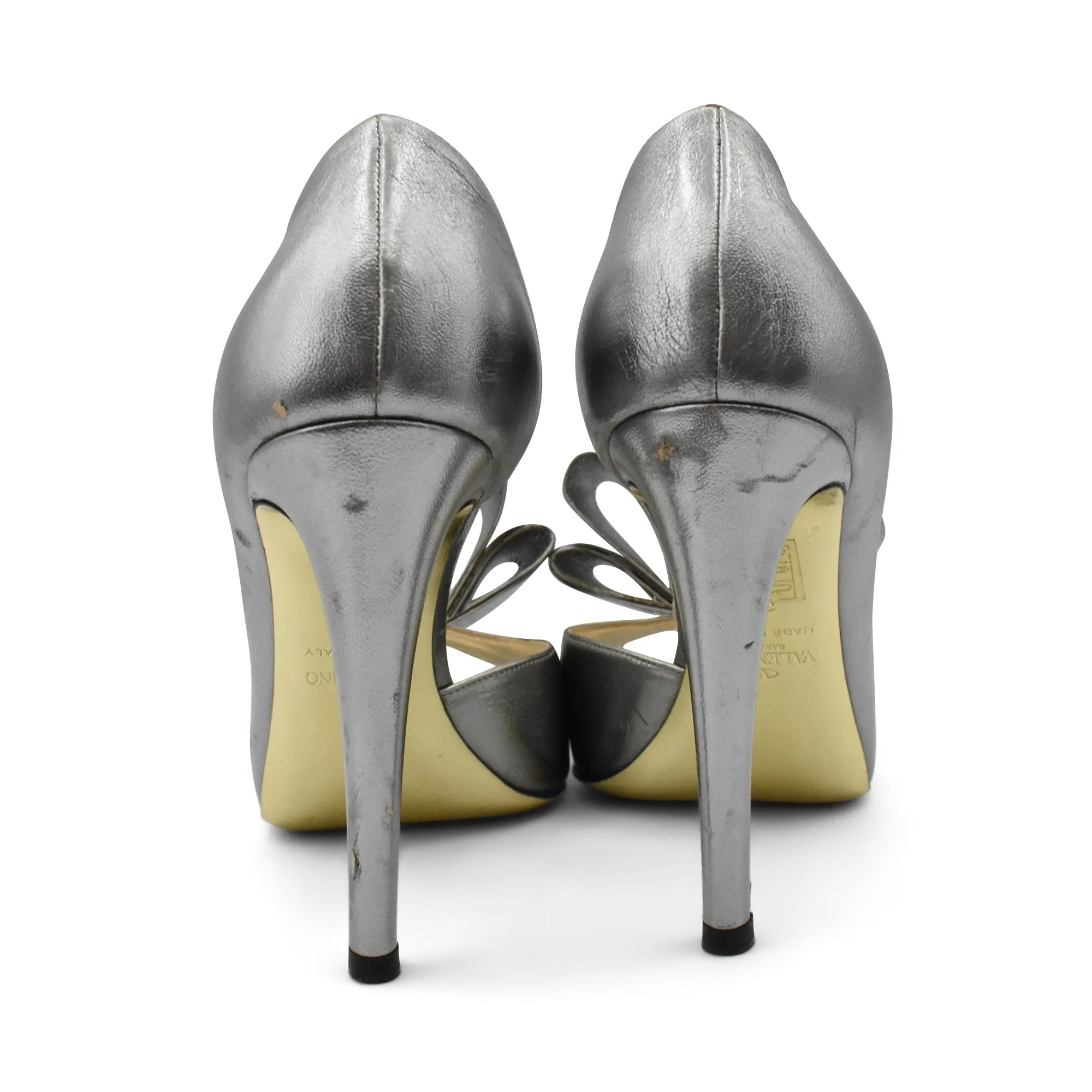 Valentino 'Bow D'Orsay Silver' Heels - Women's 37.5