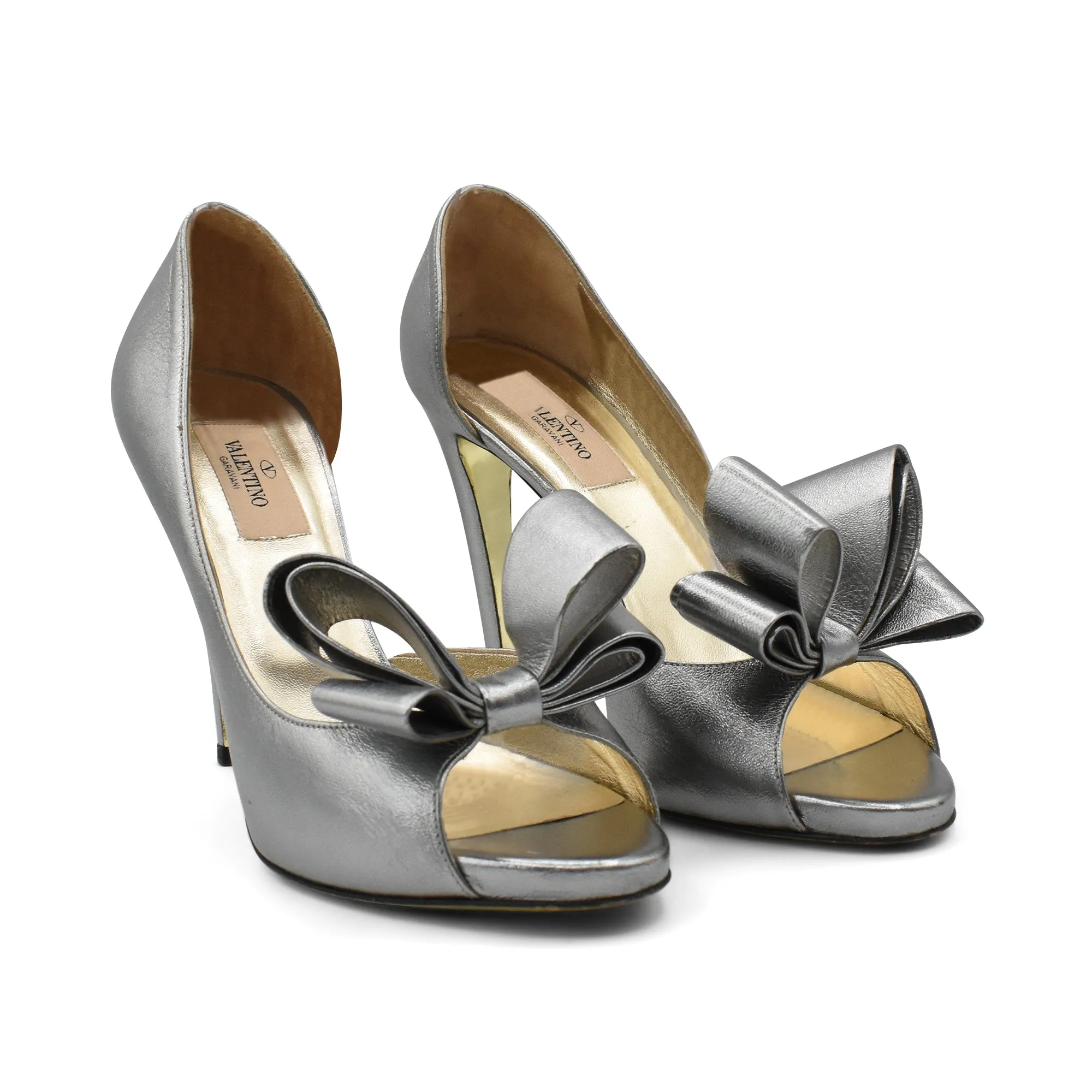 Valentino 'Bow D'Orsay Silver' Heels - Women's 37.5