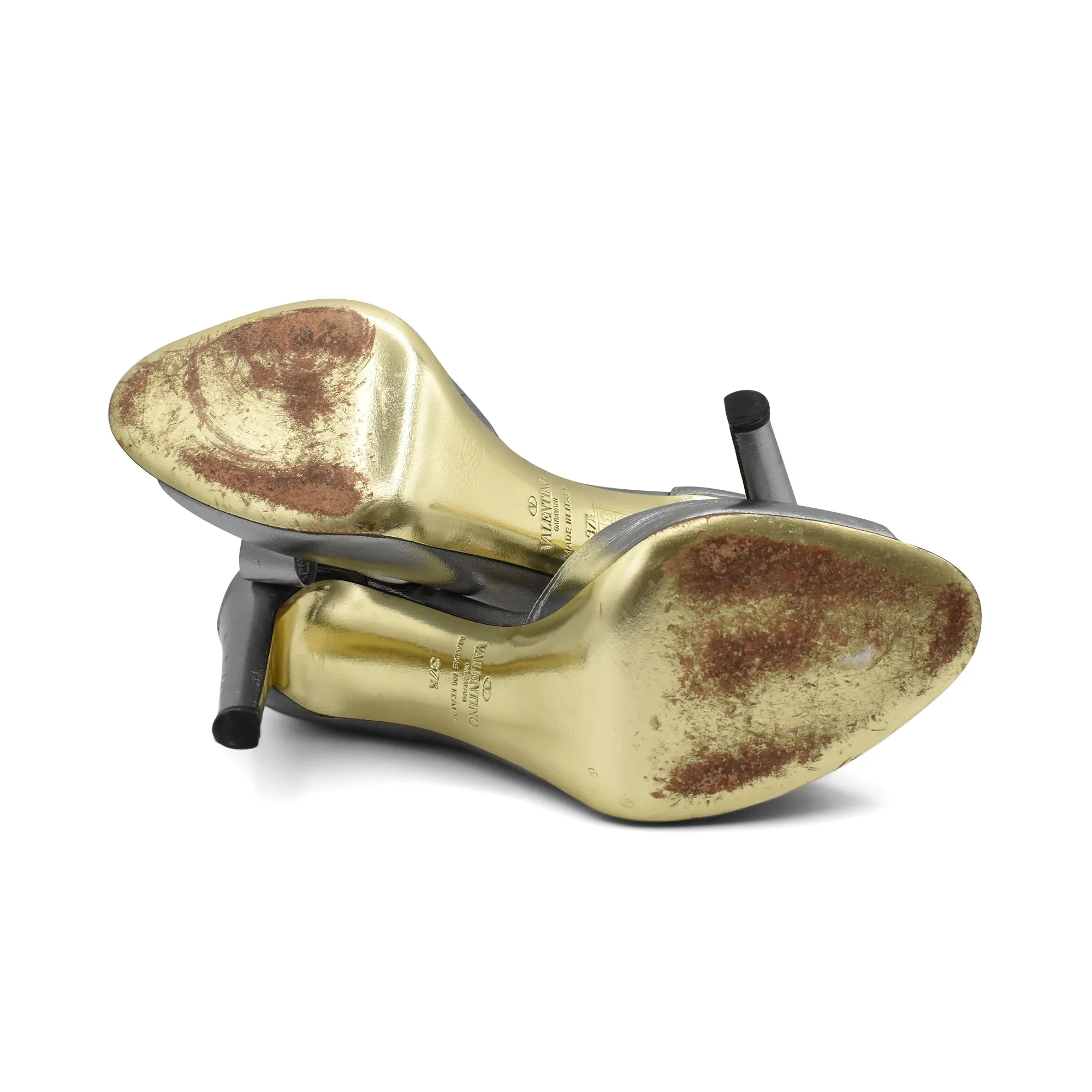 Valentino 'Bow D'Orsay Silver' Heels - Women's 37.5