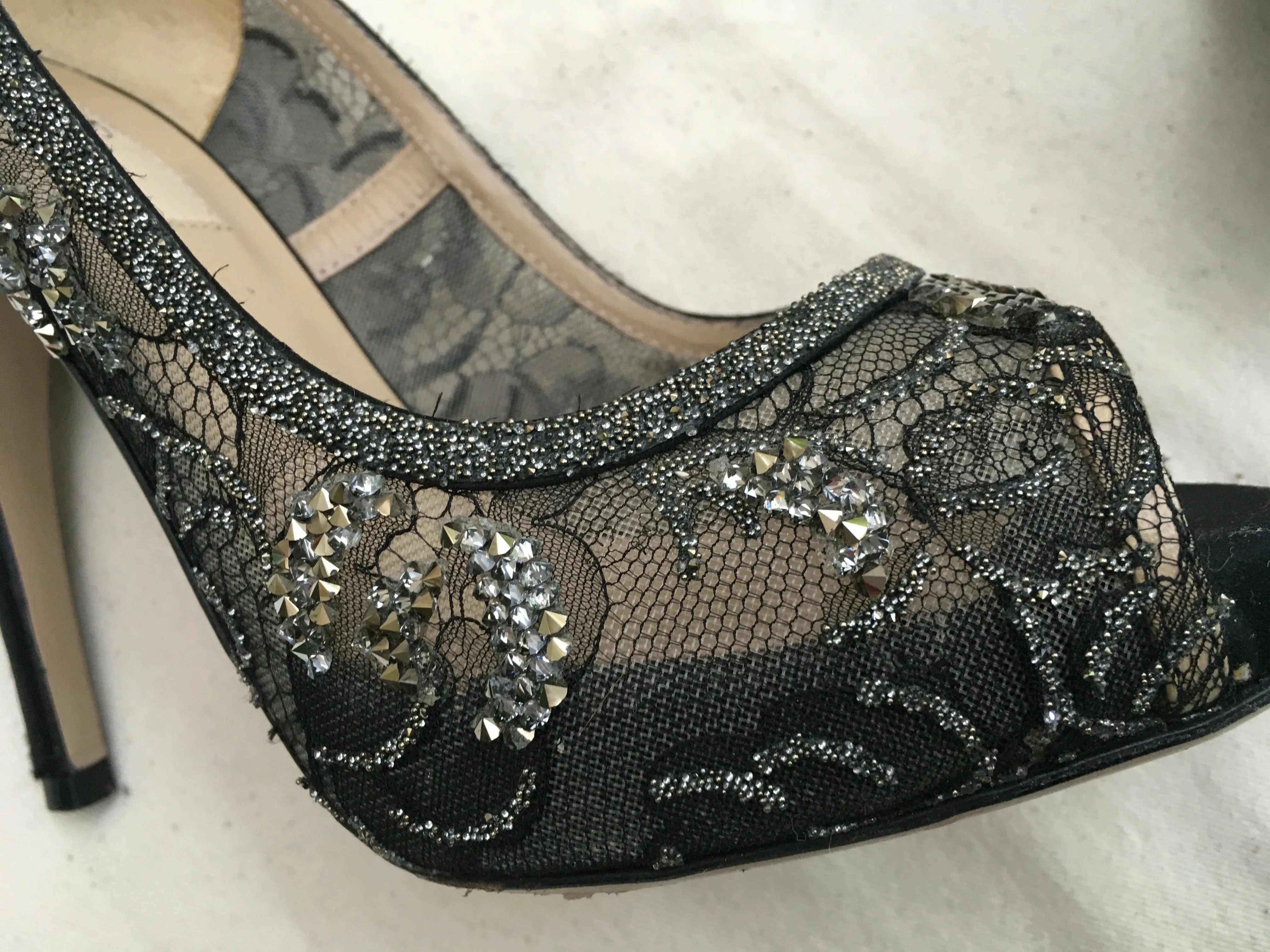 Valentino Women's Black Crystal Lace Platform Pump Shoes Size 36 UK 3 US 6 ladies