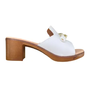 Valleverde sandalo ciabatta da donna con catena e strass tacco da 6 cm. 55450 avorio Ergonomic Design Practical Comfort