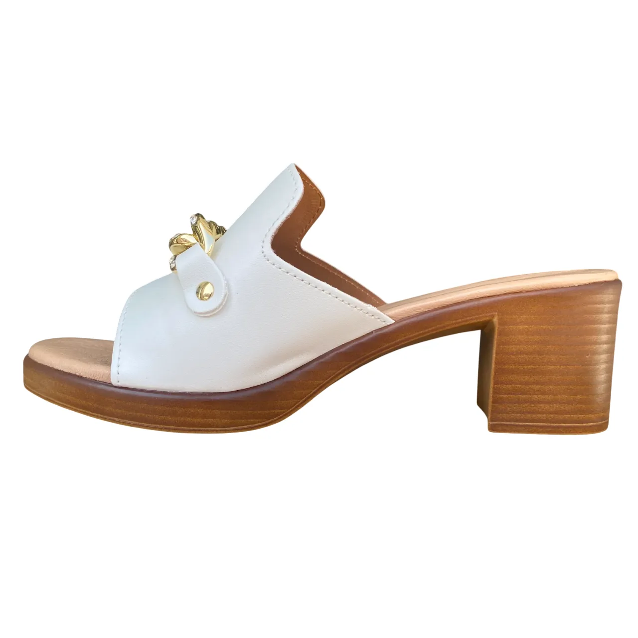 Valleverde sandalo ciabatta da donna con catena e strass tacco da 6 cm. 55450 avorio Universal Look Comfy Travel Flats