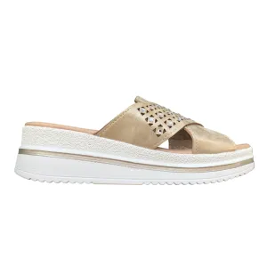 Slip In Flex Groove Engineering Valleverde sandalo ciabatta da donna con fascia unica effetto incrocio con strass e taglio geometrico. V55100 oro