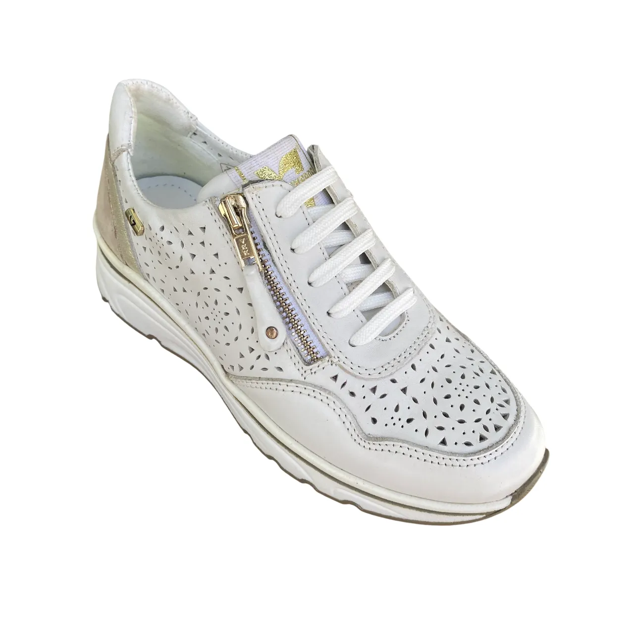 Endurance Support Orthotic Friendly Insoles Valleverde scarpa sneakers da donna con laccio e zip 36061 bianco-oro